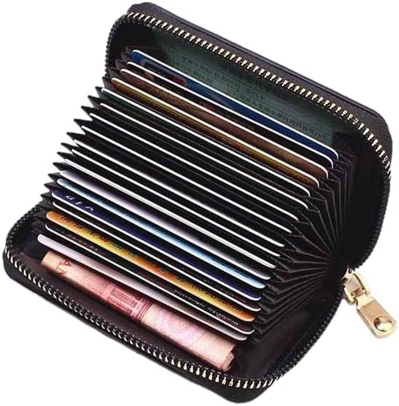 20 Cards Portable Leather Card Holder, Credit Card Bank Card ID Card Holder with a Lots of Space,Easy to Carry Leather Small Business Card Case for Woman and Men with a Full around Zipper