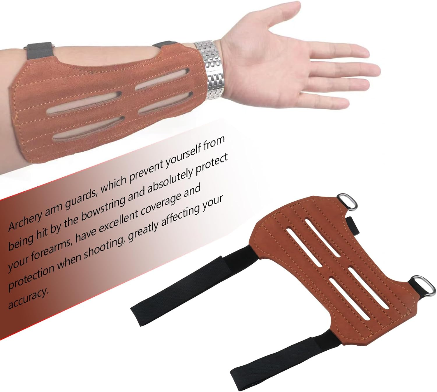 SG Store Outdoor Archery Arm Guard Archery Protective Gear Outdoor Arm Guard with Reverse Hair Suitable for Traditional Archery Forearm Protection Brown image number 2