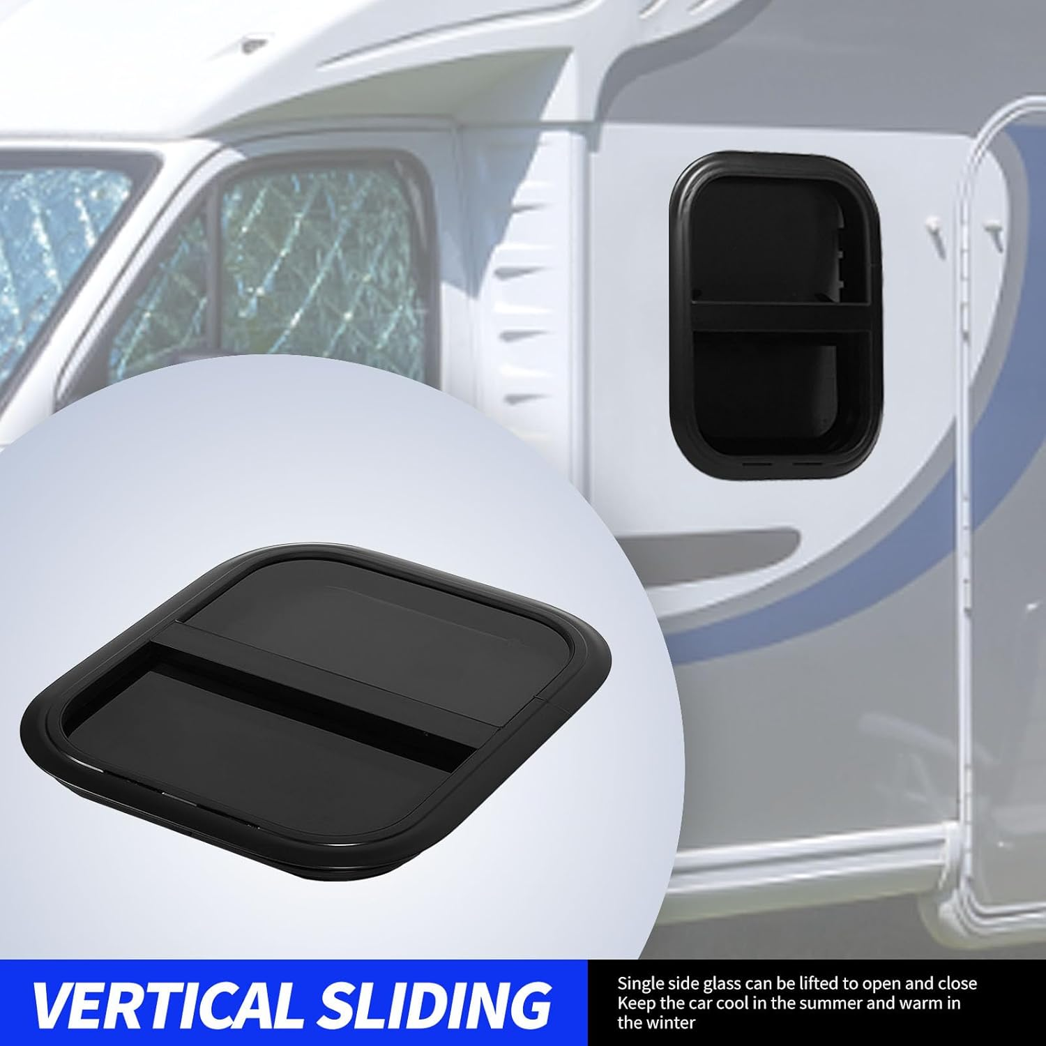 RV Sliding Window L300 H500Mm, UV Blocking Insectproof with Sturdy Construction, Leak Proof Design for Trailer Marine Camper Construction Vehicles (For Wall Thickness: 31 to 36Mm) image number 2