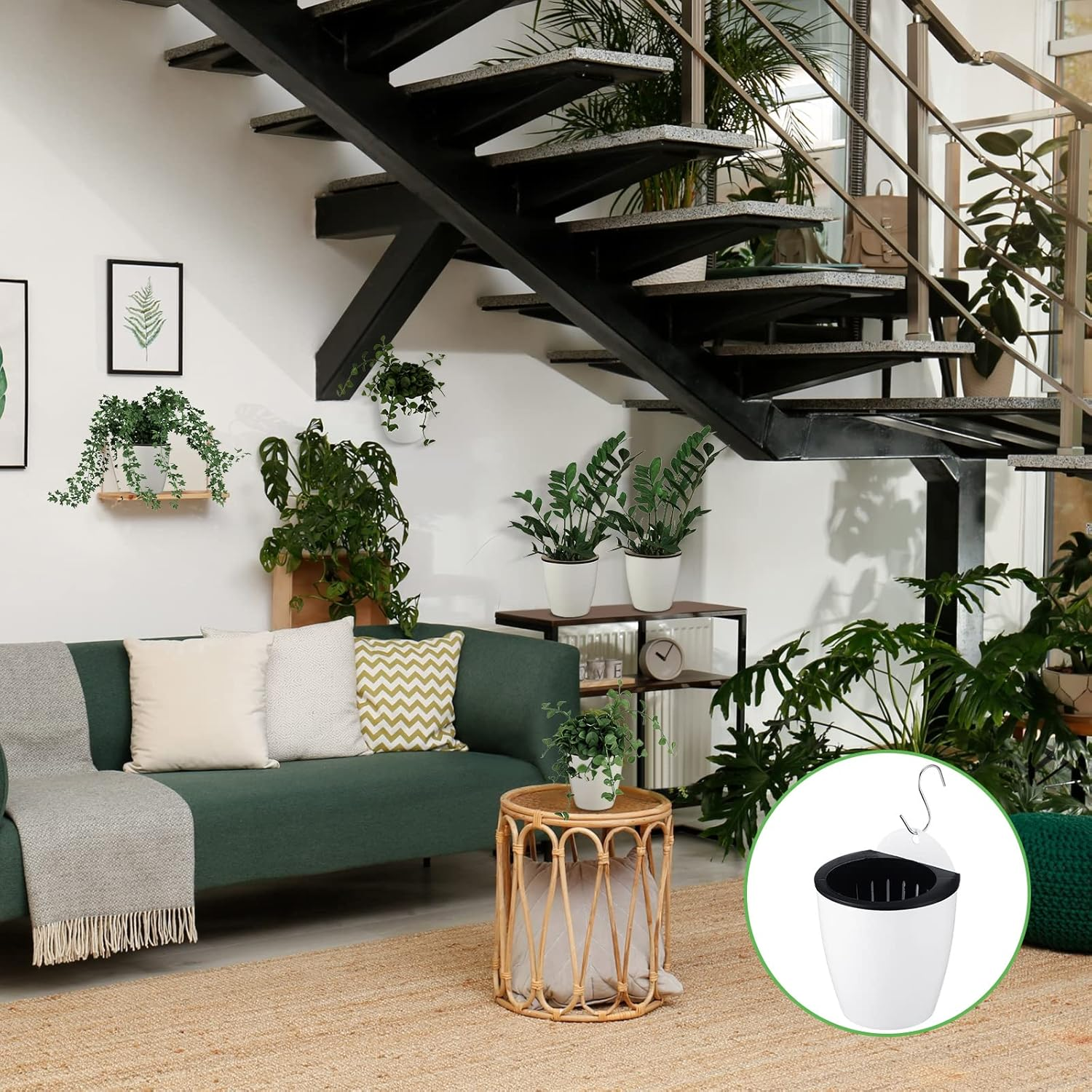 Yungyan 20 Sets 5" Self Watering Hanging Planter White Lazy Flower Pots Plastic Wall Planters Propagation Window Wall Mount Planter with Hooks and Absorbent Cotton Ropes for Indoor Succulent Plants