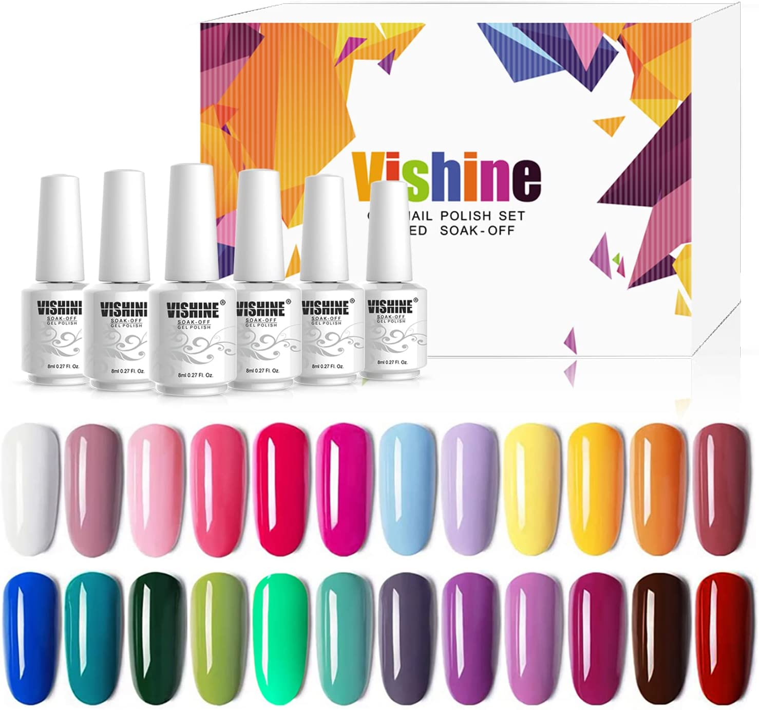 Vishine Gel Nail Polish 24 Colors Set Soak off Gel Nail Polish Kit Nail Art Manicure Pedicure New Starter Pretty Color Collection Gift Set 8Ml - 48 Colors Set-06 image number 3