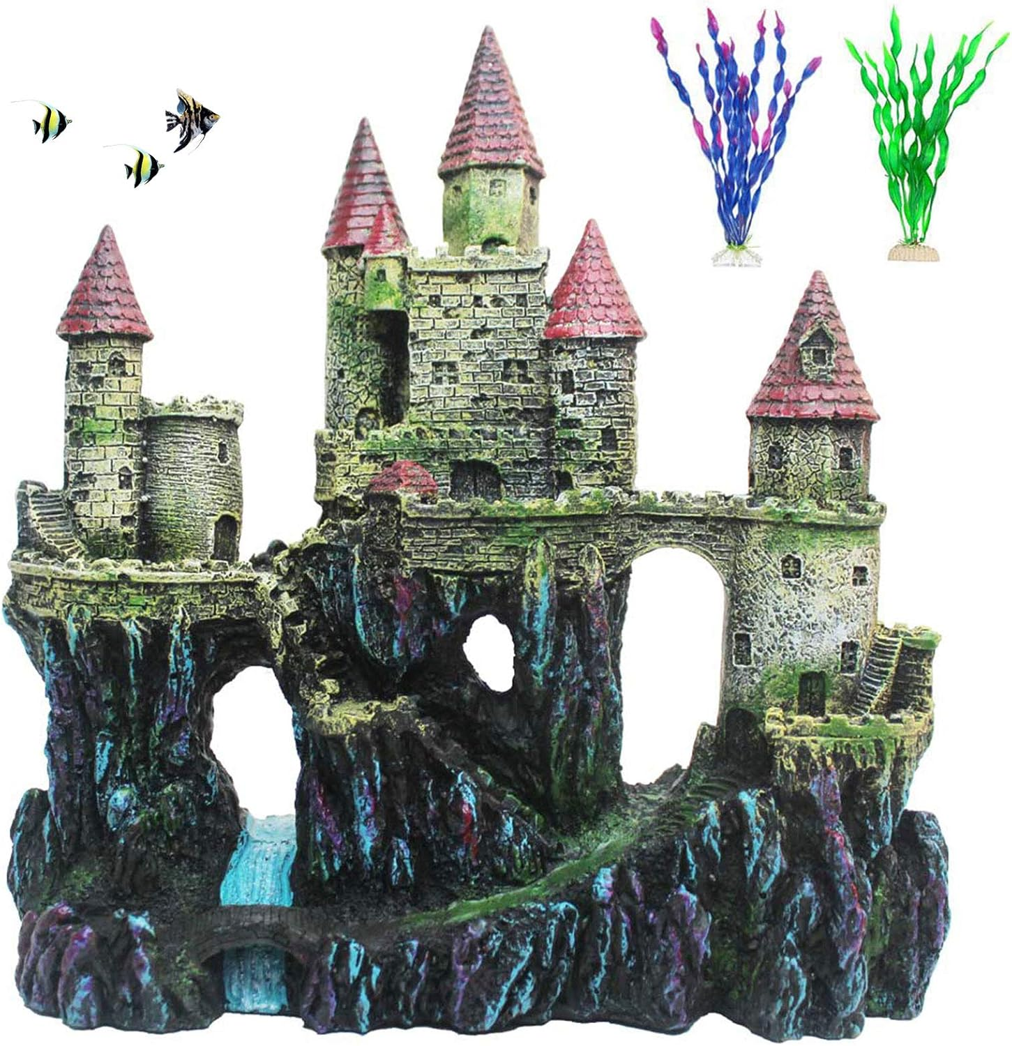 PINVNBY Aquarium Resin Castle Decoration Fish Tank Driftwood Castle Cave Hideouts House Plants Supplies Accessories(Purple)