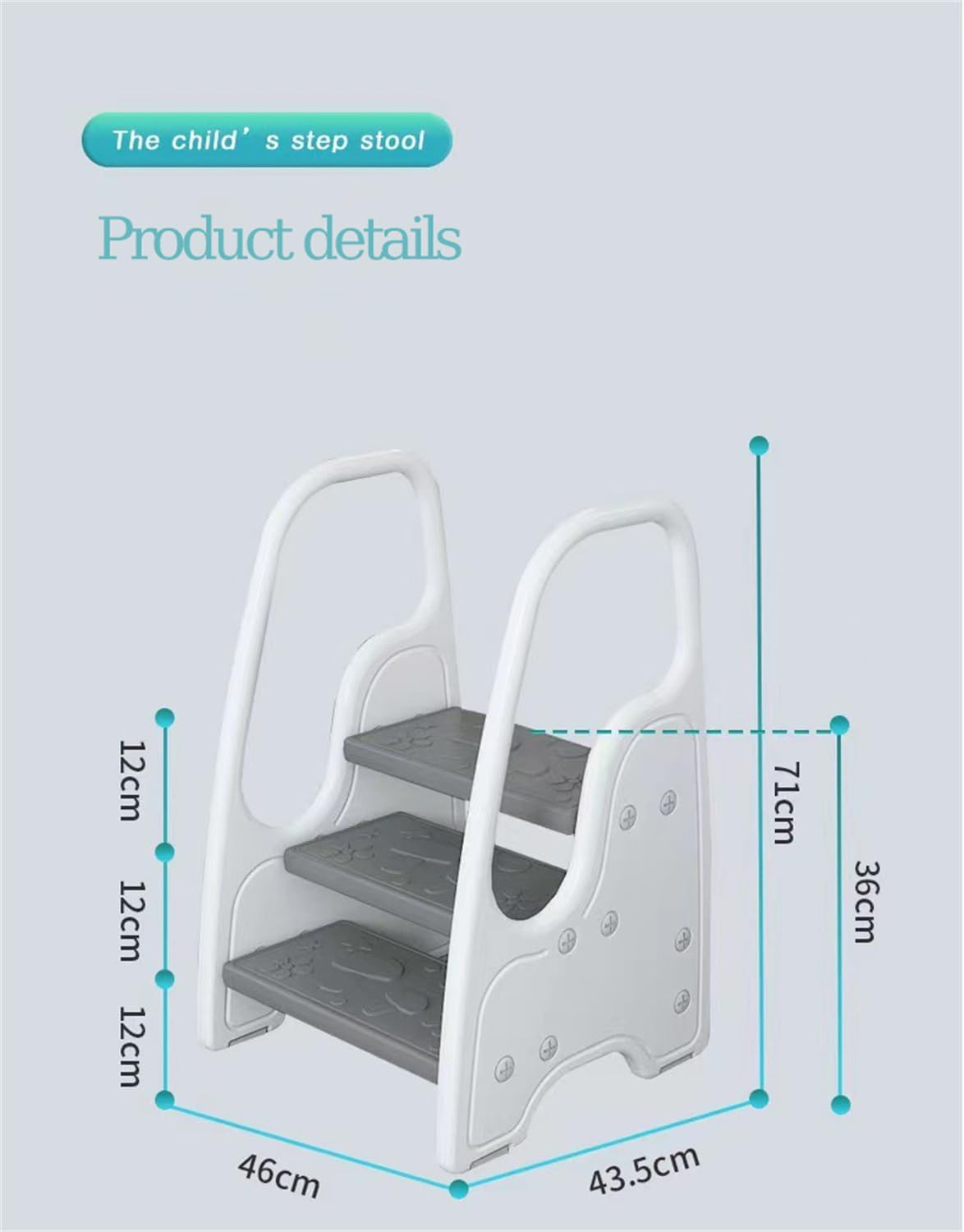 Tcoiyt Adjustable 2 Steps to 3 Steps Toddler Step Stool, Toddler Step Stool with Handles and Non-Slip Steps, Step Stool for Toilet Potty Training, Step Stool for Toilet Potty Training-White image number 4