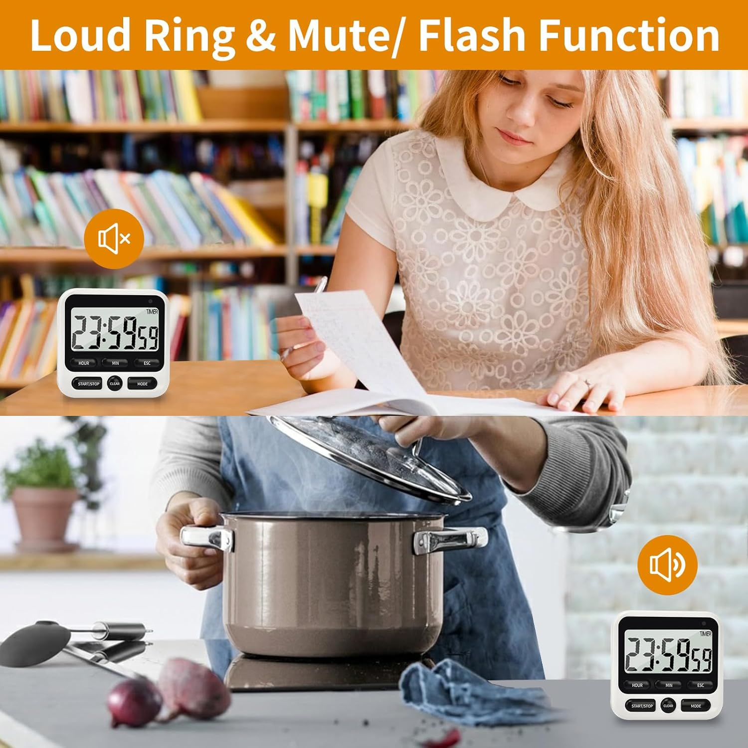 NKOVE Digital Kitchen Timer 24 Hour Clock and Alarm Function with Silent or Alarm Manual Switching Count up or down and Memory Function for Cooking, Baking, Meeting image number 2