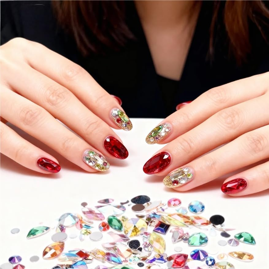 Auswalar Mix Sizes 300Pcscrystal AB Mix Colors Rhinestones DIY Non Hotfix Flatback Acrylic Nail Stones Gems for 3D Nails Art Decorations image number 4