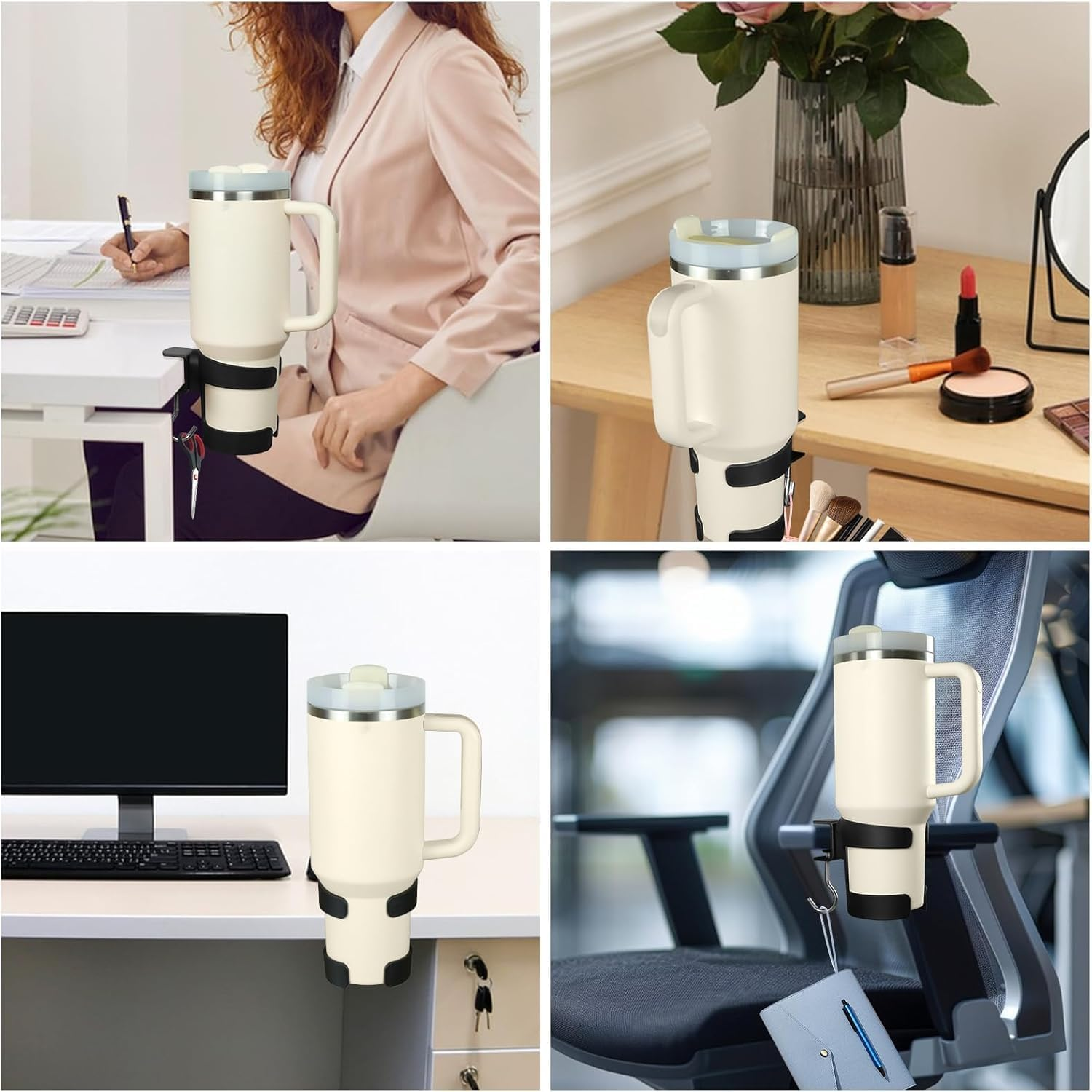 Shuoteng 1Pc anti Spill Desk Cup Holder with Hanger, 2-In-1 Table Desk Cup Holder, 2-In-1 Anti-Spill Table Cup Clamp with Hanger image number 4