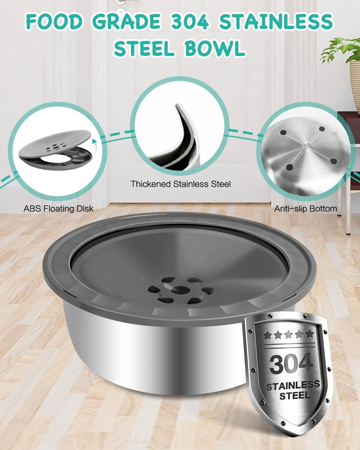 SCHITEC Dog Water Bowl 3.5L Stainless Steel No Spill Dog Bowl Large Capacity Slow Water Feeder, Spill Proof Dog Bowl Pet Water Dispenser Vehicle Carried Travel Slow Drinking Water Bowl for Dogs image number 5