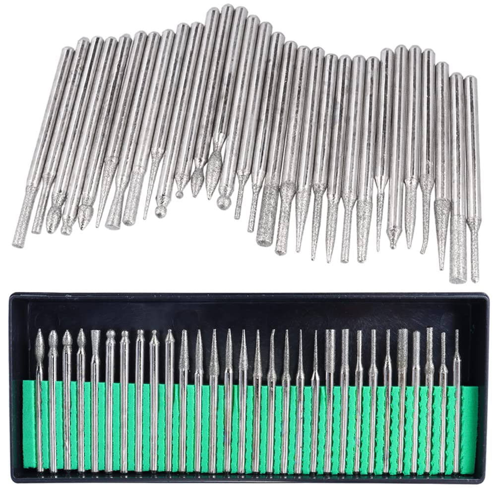 Bestgle 30 Pcs Diamond Burr Assortment Kit, 3Mm round Shank Diamond Coated Burrs Deburring Engraving Carving Drills Bits for Rotary Tool Accessories image number 5