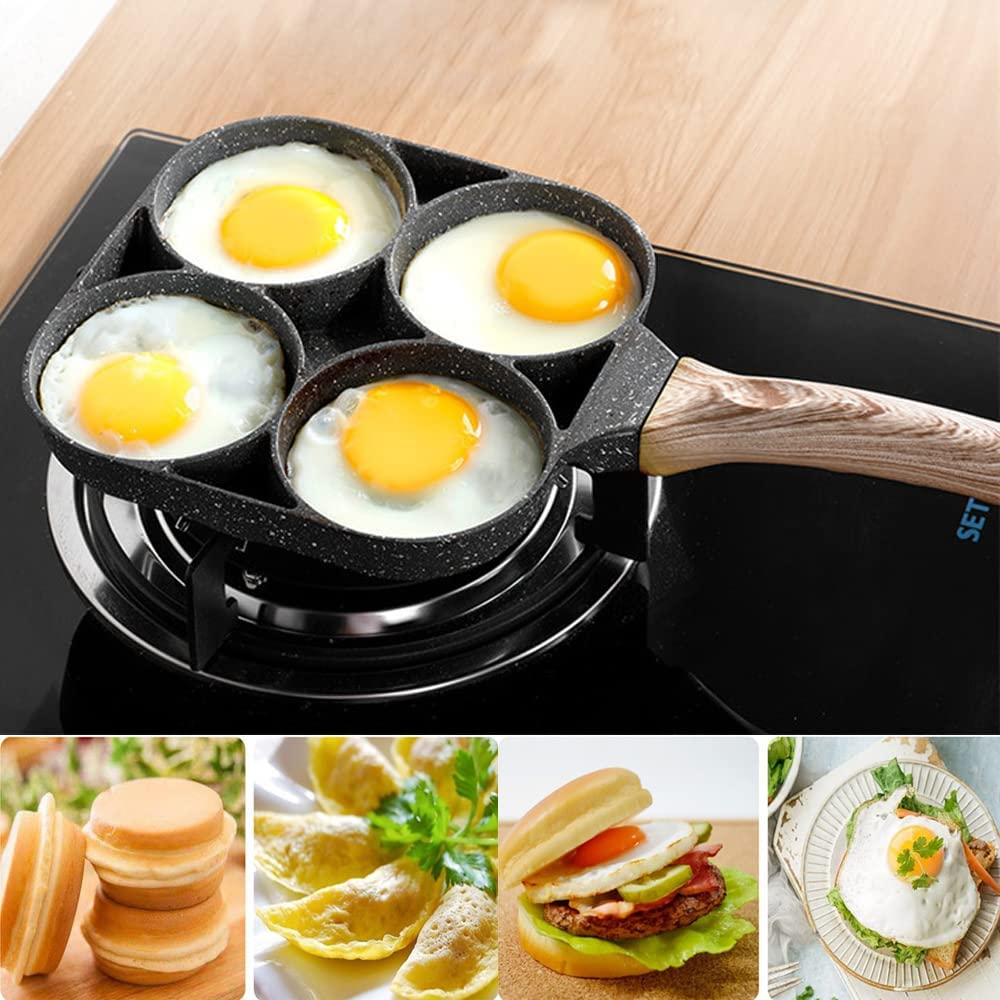 4-Cup Non-Stick Egg Frying Aluminum Alloy Pan,Omelette Egg Pan Pancake,Wooden Handle,Cookware for Gas or Induction Stoves image number 4