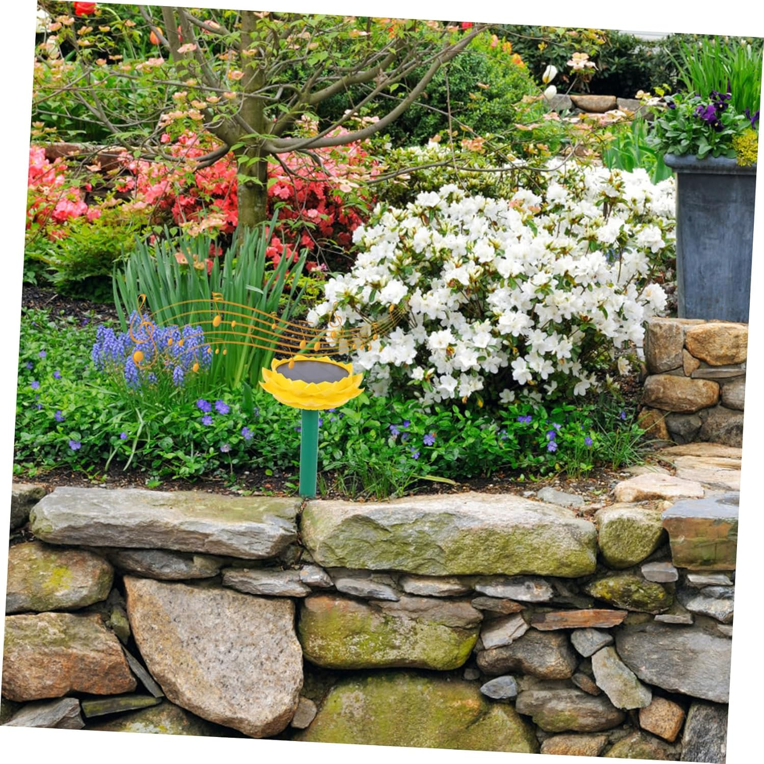 PERSELOSO Solar Powered Lotus Shaped Outdoor Speaker Music Player for Garden with Buddha Songs Lightweight and Easy Operation Yellow image number 1