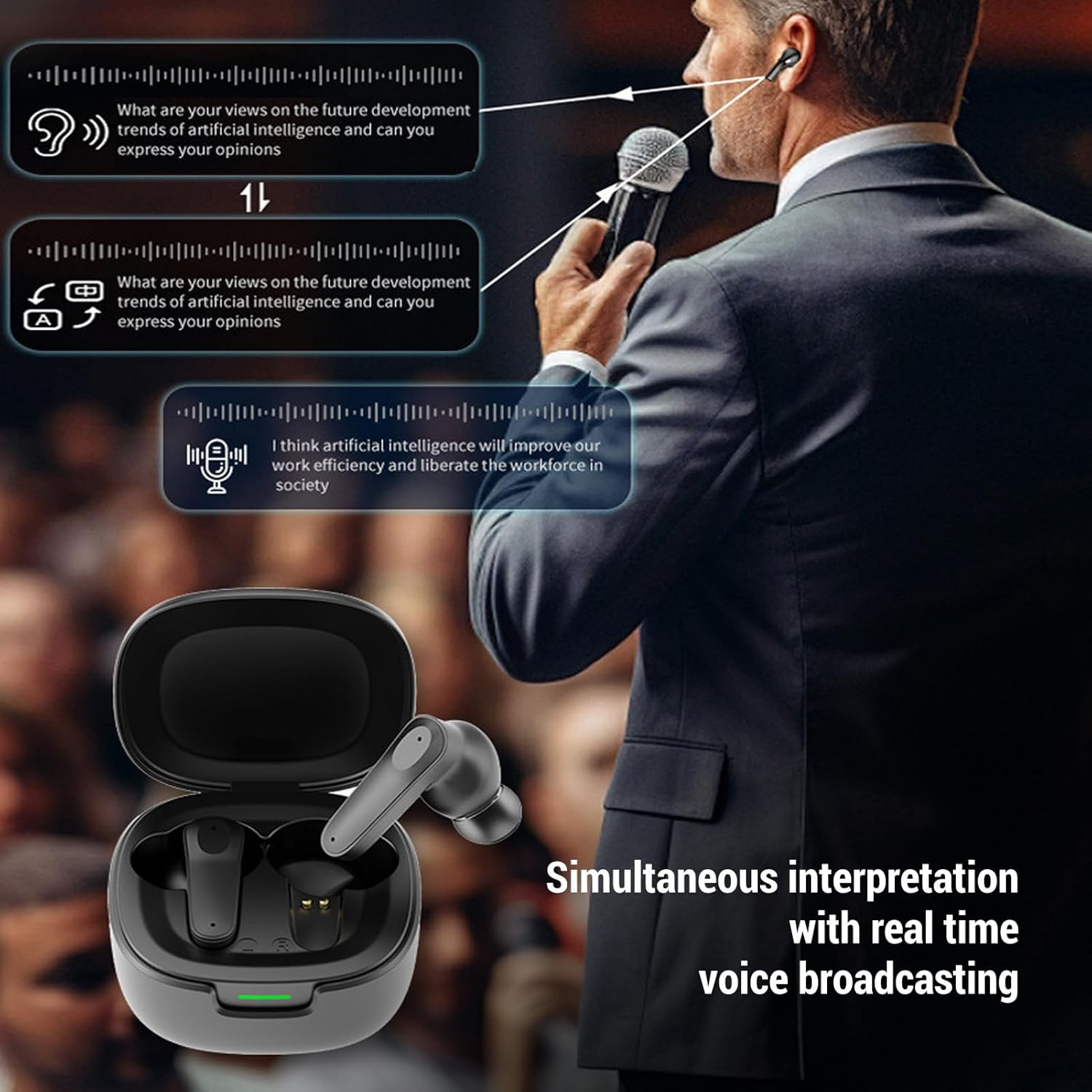 Language Translator Earbuds, Supports 114 Languages Online Translation Real Time, AI Translator Headphones, Bluetooth Voice Translator Earbuds for Conference Travel Lecture image number 5