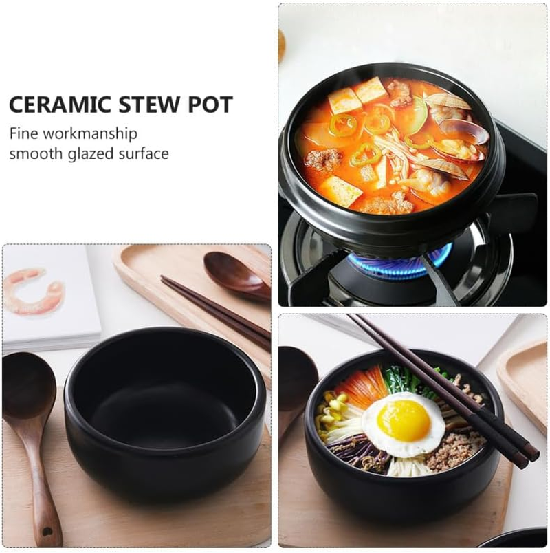 Angoily Ceramic Kitchen Bowls, 2 Pcs Black Bibimbap Bowls Ideal for Korean Stews and Serving Earthenware Cookware 23Cm image number 5