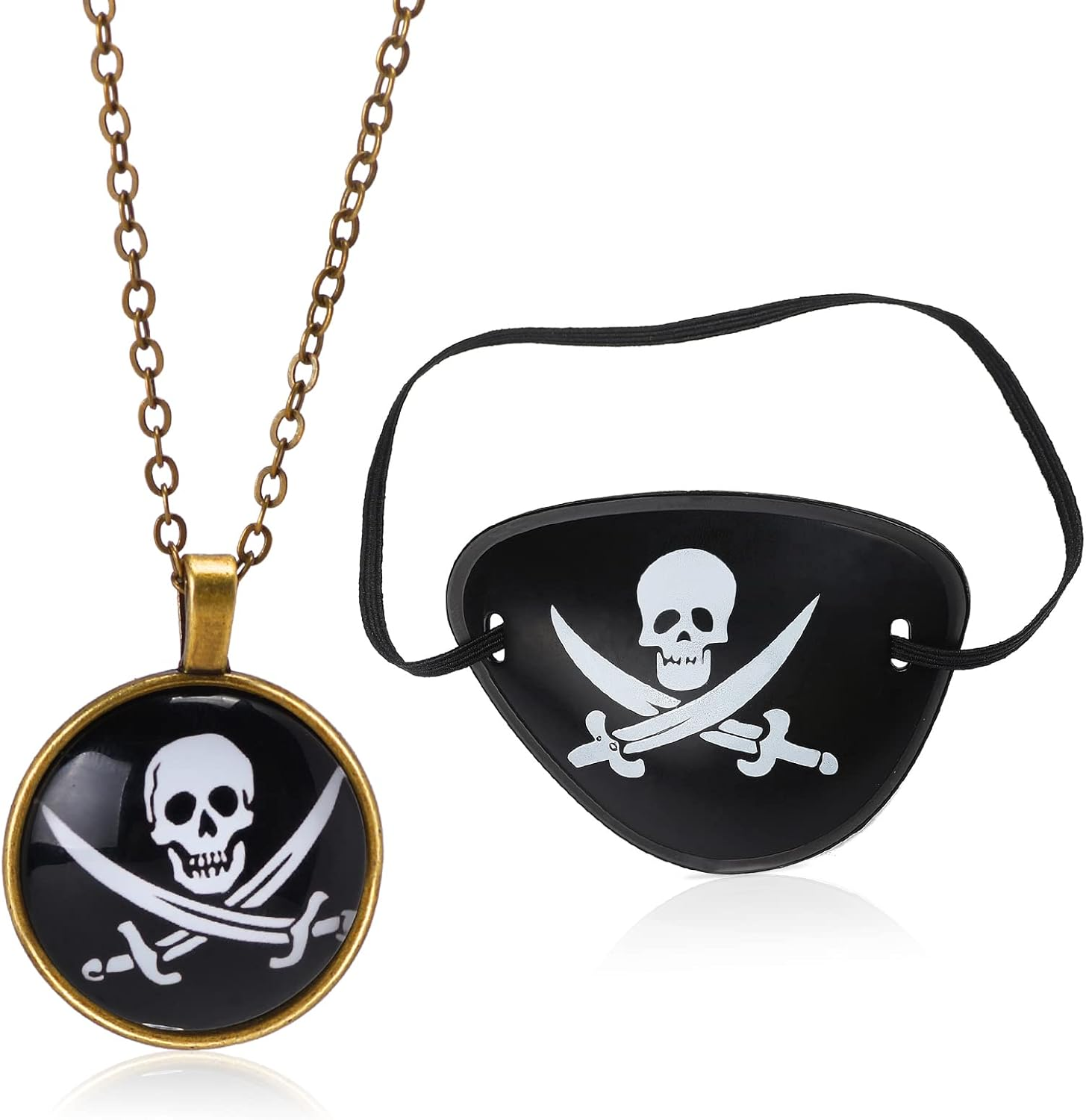 Pirate Wig with Dreadlocks Pirate Costume Accessories Set Headcloth Waist Sash Skull Necklace Eye Patch Plastic Dagger for Halloween Pirate Themed Dress up Party