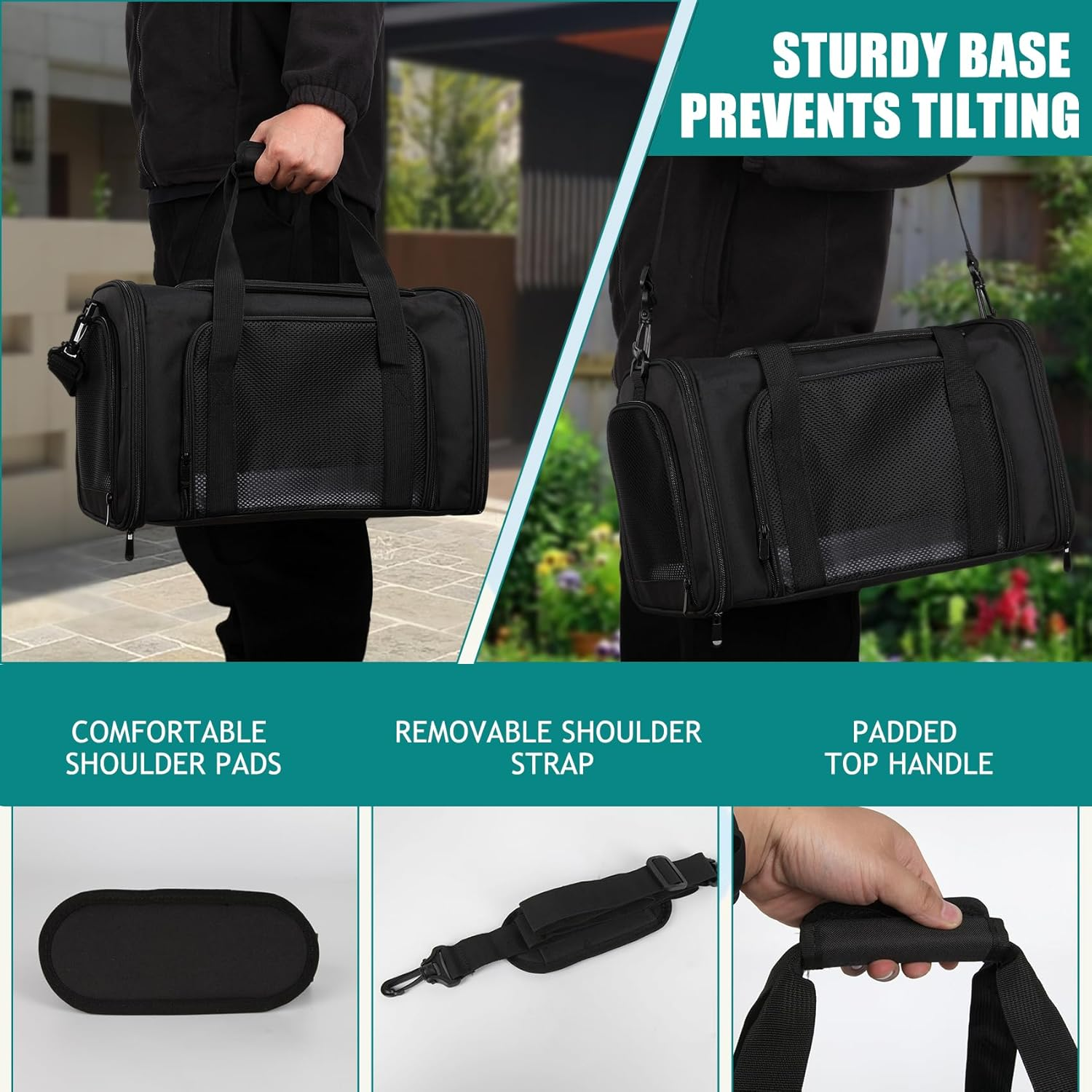 Top Tasta Dog Cat Carrier Pet Carriers for Small Medium Large Cats Dogs Carrier Soft Sided Small Puppy Dog Carrier Portable Foldable Airline Approved Dog Cat Travel Carrier Black Medium image number 6