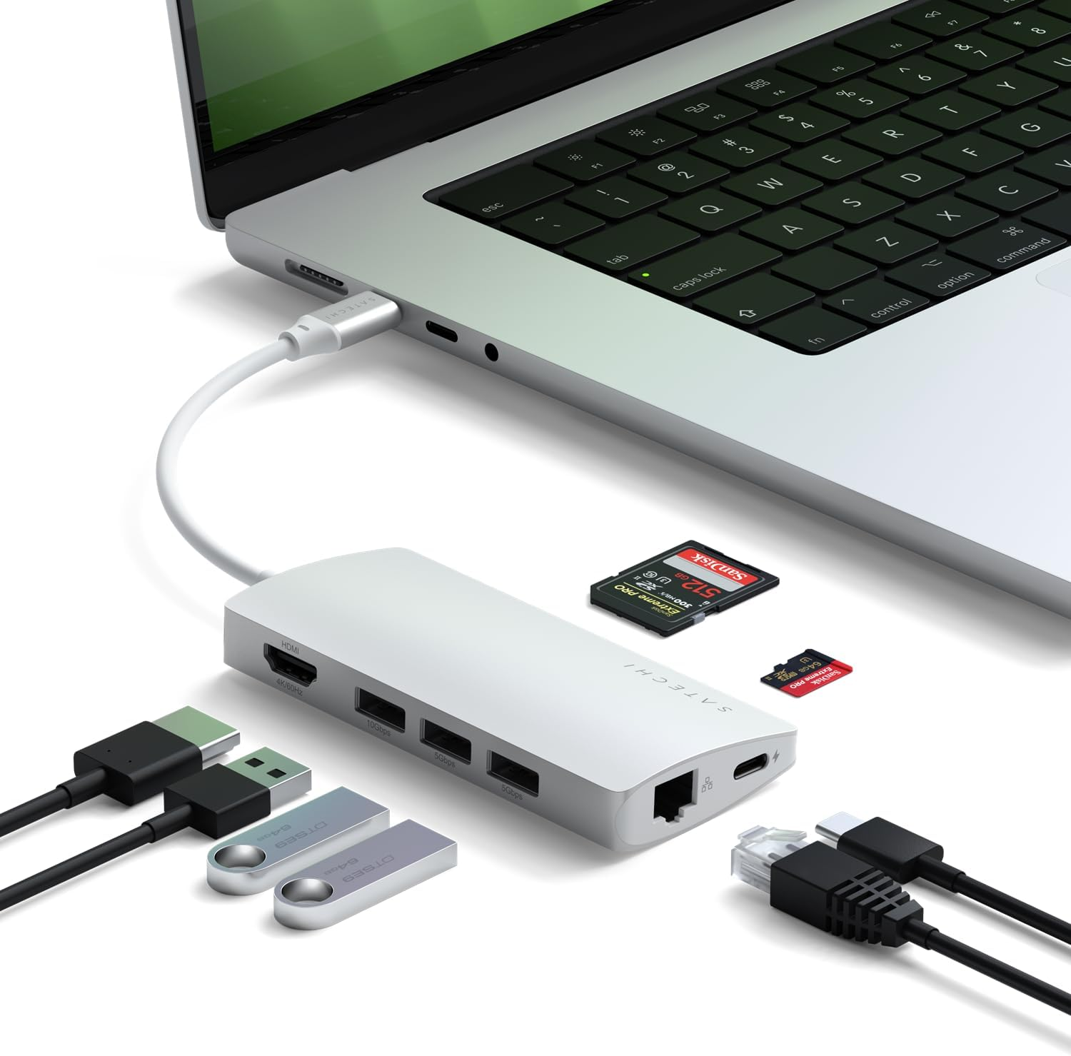 Satechi 8-In-1 USB-C Hub Multiport Adapter V3, 8K HDMI, 100W Charging, 4 USB Data Ports, Ethernet, SD Card Reader for Laptop, for Mac/Windows, Macbook Pro/Air M4/M3/M2/M1, Ipad, Iphone 16 - Space Grey