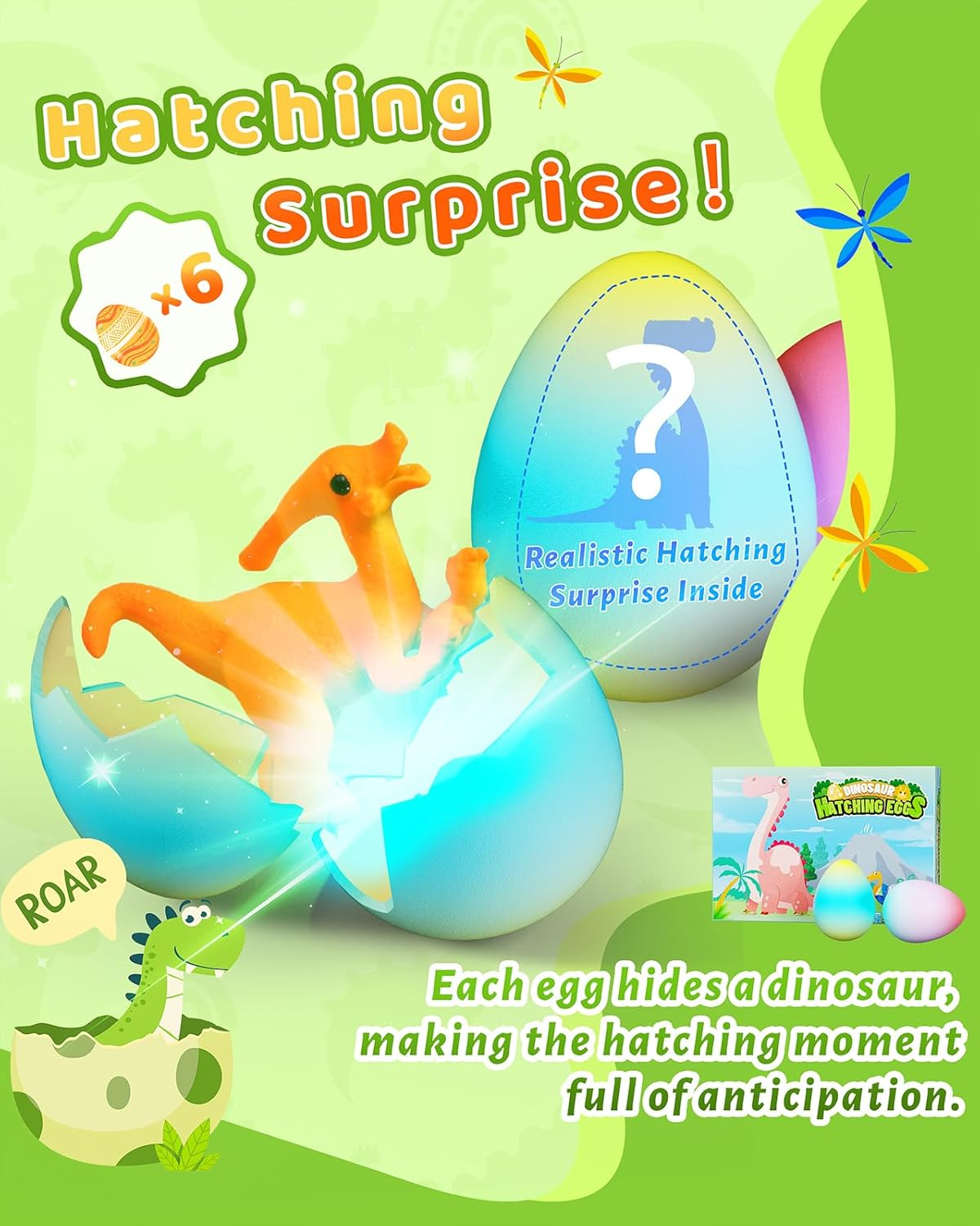 Dinosaur Hatching Eggs for Kids - 6Pack Dinosaur & Egg Unicorn Rainbow Toys Grow in Water for 3-8 Boys Girls, Halloween Easter Christmas Gifts, Birthday Ideas and Party Favors for 3+ Year Old image number 2