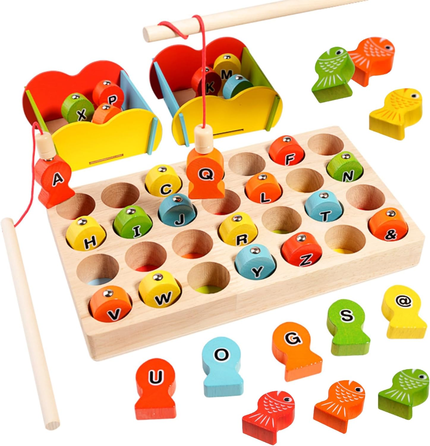 Magnetic Fishing Game, Montessori Wooden Educational Toys for Toddler Kids Learnig ABC Alphabet & Color Sorting,Fine Motor Skill Toys for 2 3 4 Years Old Toddler Boys Girls Gift image number 3