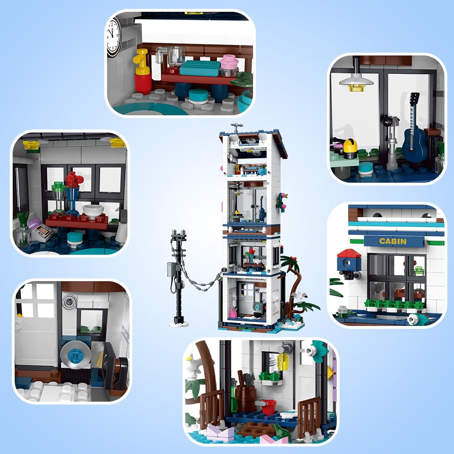 3 in 1 Beach House Building Set, Modern Seaside Villa with Light, Friends Vacation Cottage, Japanese Architecture Model Toys Gifts for Kids Adult Age 8+(813 Pcs) image number 3