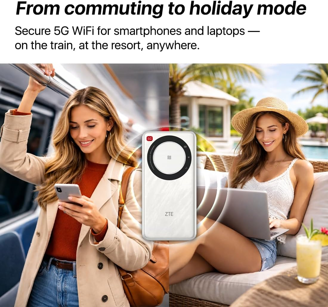 ZTE U30AIR 5G Wifi Pocket Router - 5G High Speed Connectivity, Dual Band Wi-Fi, Smooth Streaming and Gaming, Easy Configuration, Portable, Supports Multiple Devices image number 5