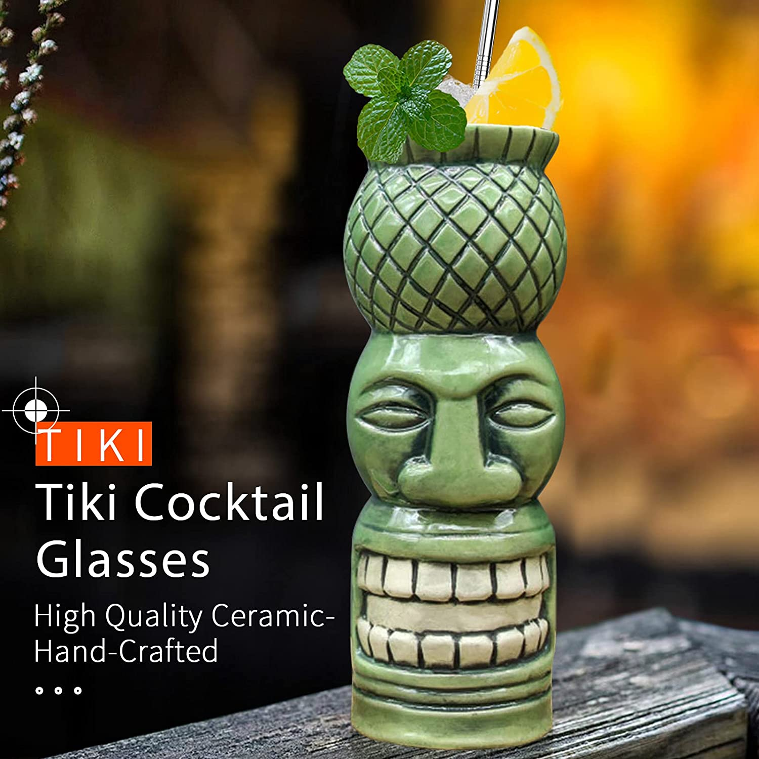 Tiki Glasses for Cocktails Tiki Mugs Set of 4 Ceramic Party Cups Bar Decor Creative Large Hawaiian Drinking Decorations Vintage Tropical Drinkware Barware 4 Packs image number 3