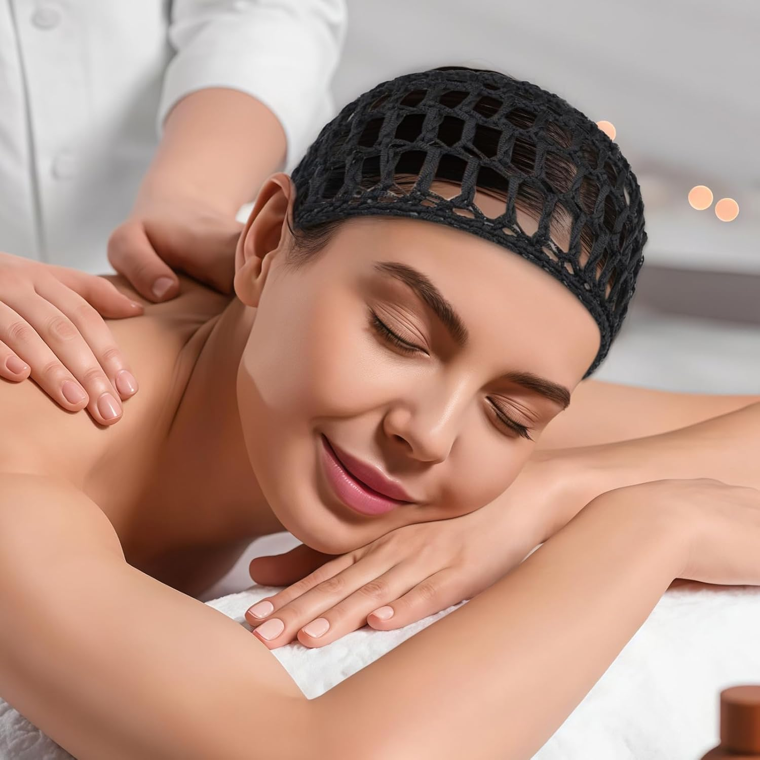 2 PCS Hair Nets for Sleeping,Crochet Mesh Wrap Caps for Silk Press, Curly Hair & Wig Protection,Soft Reusable Bonnets for Women, Lift Strap Weaving Sew for Women Ballet,Black