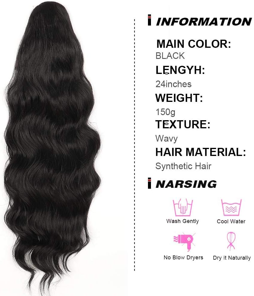 YEESHEDO Ponytail Hairpiece Clip Extensions with Drawstring Long Wavy Black Hair Extensions Natural Wig Afro Curly Ponytail for Braids (1B#) image number 5