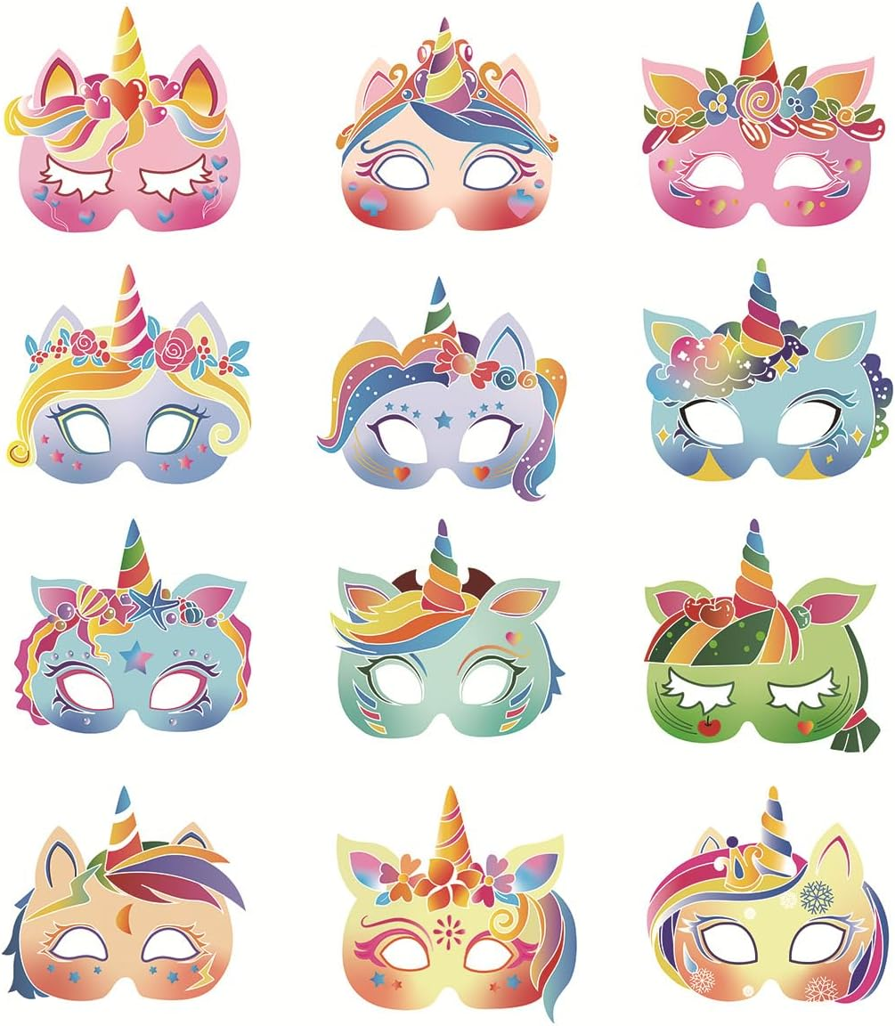 Palumma 12 Pcs Fantasy Unicorn Mask, Paper Colour Unicorn Face Mask Party Funny Birthday Party Paper Glasses image number 6