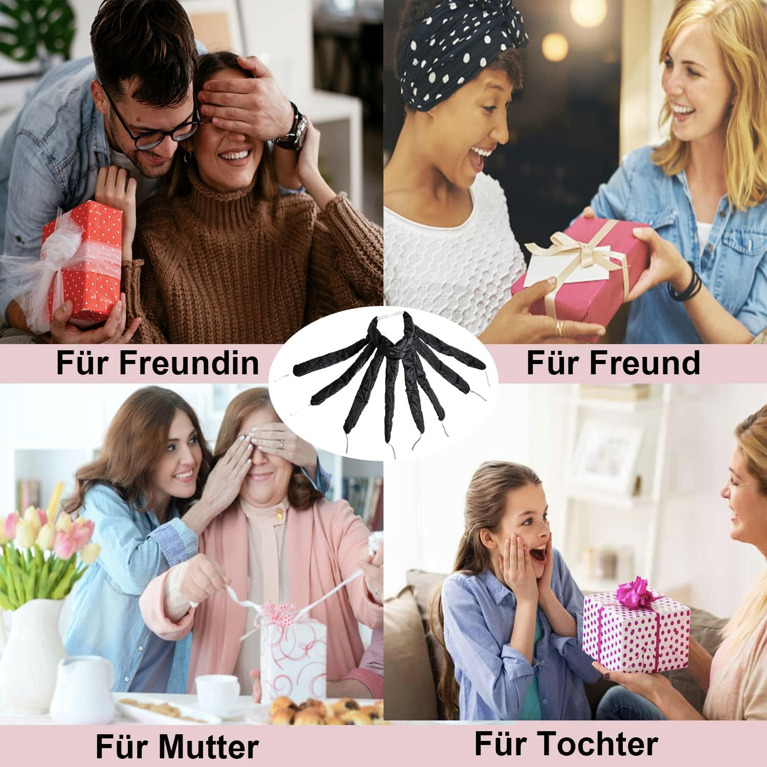 Heatless Headband, Octopus Hair Curler, Overnight Curls without Heat for Long Medium Hair, Silk Band, Soft Headband, Wave Tools for Women, Girls, Black - Pink image number 4