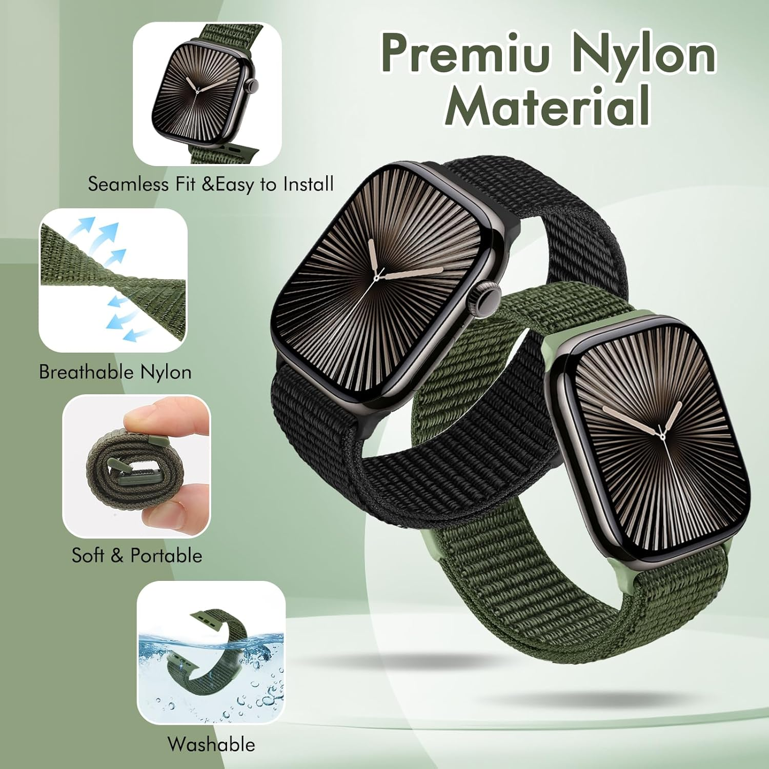 2 Pack Nylon Sport Bands Compatible with Apple Watch Bands 38Mm 40Mm 41Mm 42Mm 44Mm 45Mm 46Mm 49Mm for Women Men, Adjustable Replacement Band for Iwatch Series 10/9/8/7/6/5/4/3/2/1/SE 3/Ultra 3 image number 2