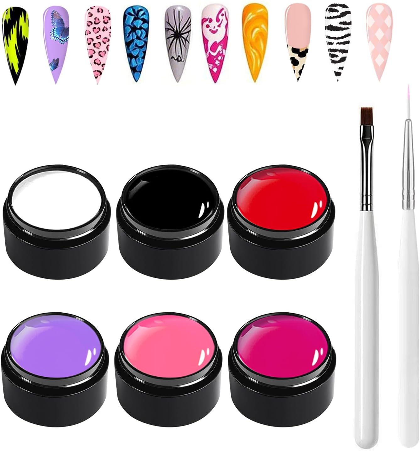 FINGER SECRET Nail Painting Gel, Nail Paint for Nail Art, Gel Polish for French Tip Tool Design for Home Salon DIY Nail Art,Uv/Led Curing Required(Pg-2, 1SET)