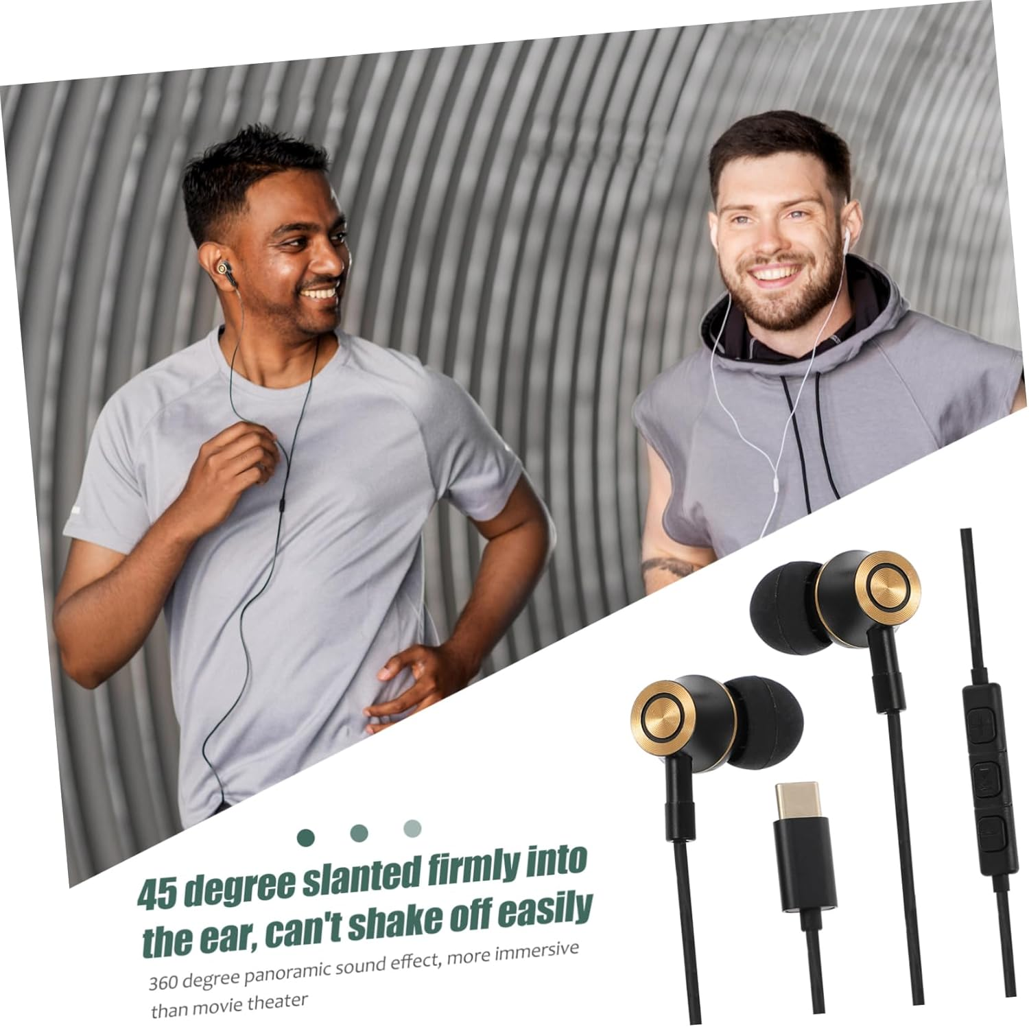 HEATSHAKING Usb-C In-Ear Earphones with Mic and Volume Control, Wired Stereo Type-C Headphones for Phone and Tablet, Metal Earbuds with Remote Black for Calls and Music image number 4