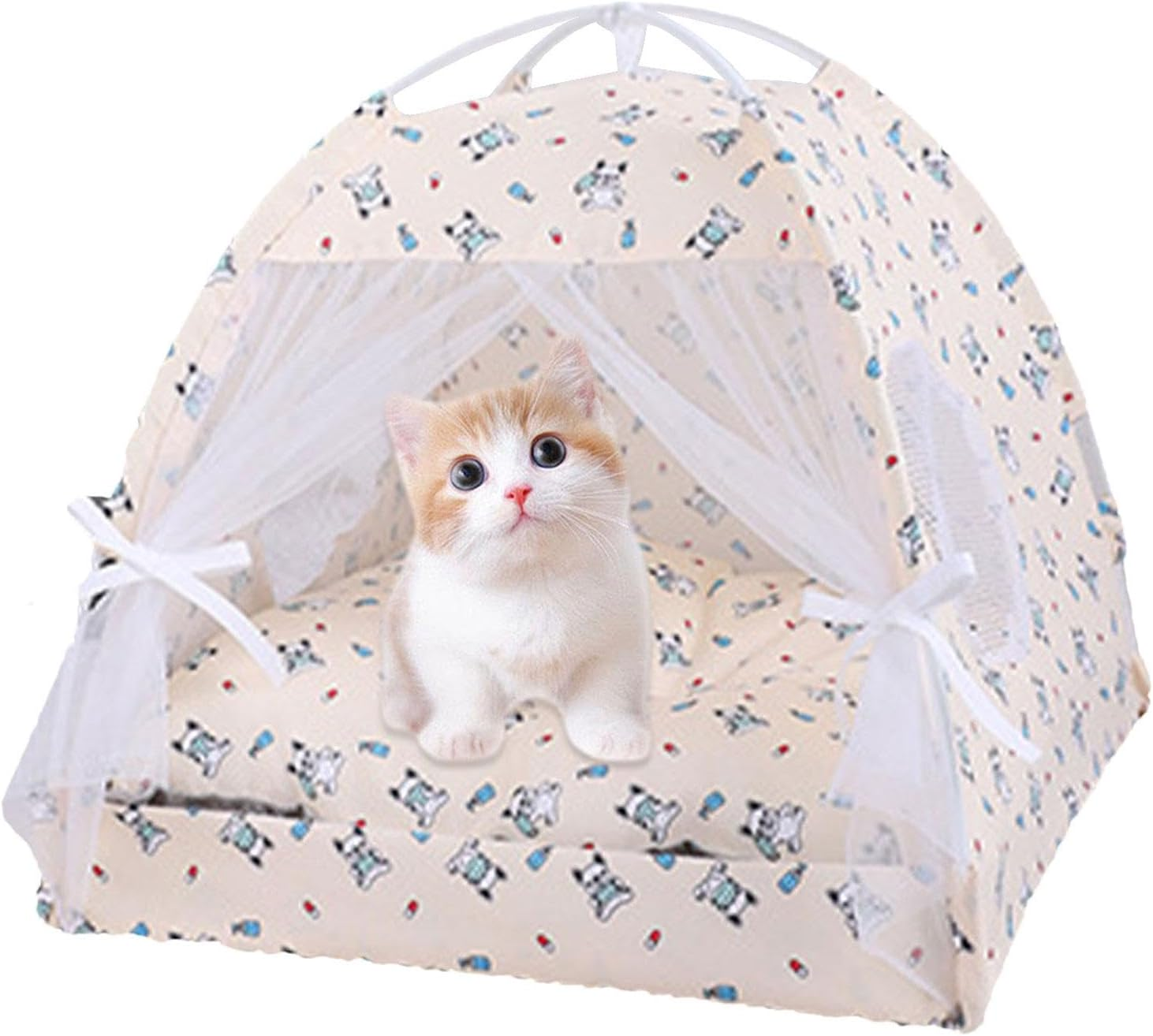 Qikam Cat Tent Bed - Pet Tent Cat Cave for Playing - Semi-Enclosed Dog Tent Bed, Movable Floral Pet Cave Nest for Small Puppy & Kitten image number 2