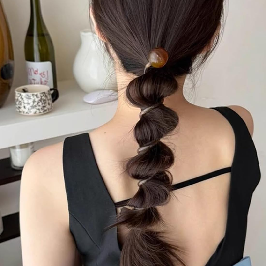 3 Pcs Bead Bubble Spiral Hair Tiestelephone Wire Hair Bands Elastic Hair Ties for Women Girls Ponytail Holder Accessories image number 6