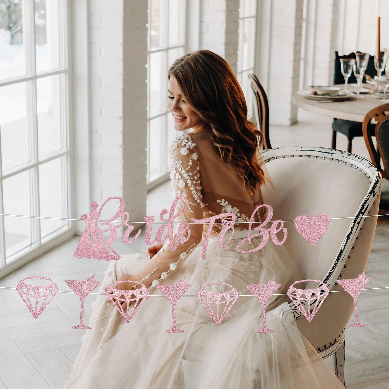 Bride to Be Banner, Bride Themed Party Decoration Diamond Bachelorette Garland Hanging Banners for Bridal Shower Decorations Wedding Engagement Supplies image number 5