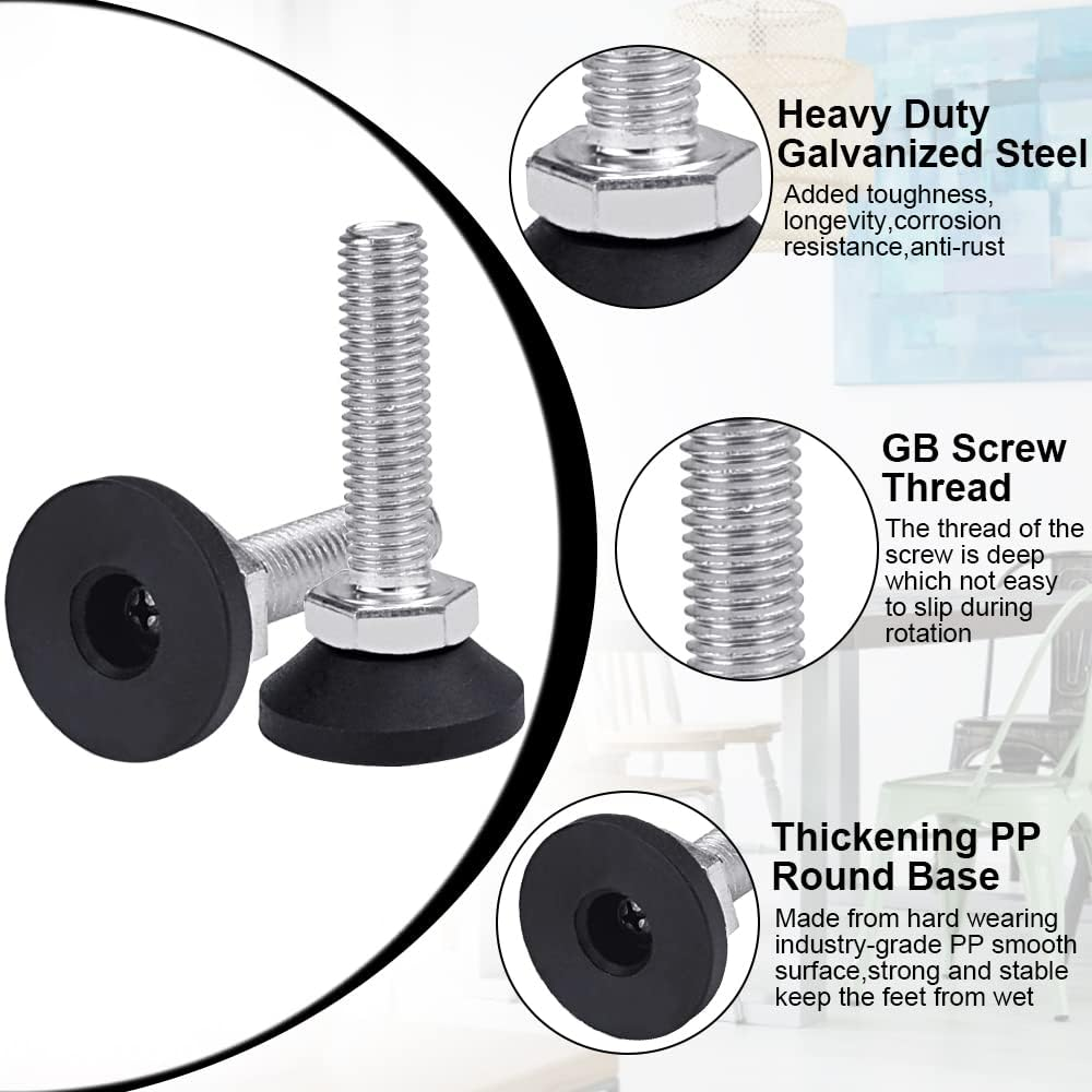 KBNIAN 10 Pcs Furniture Leveling Feet, M10*40Mm Threaded Heavy Duty Adjustable Table Foot Anti-Slip Threaded Levelling Feet Shock Dampening Furniture Glide Leveling Feet Floor Protector for Chair Leg image number 2