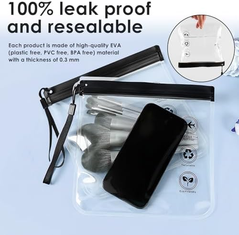 Clear Travel Toiletry Bag - (20X20Cm) Leakproof Liquid Bags for Airports, Waterproof Cosmetic & Makeup Organizer Pouch - 2 Pack Black for Carry-On Luggage (2 Black)