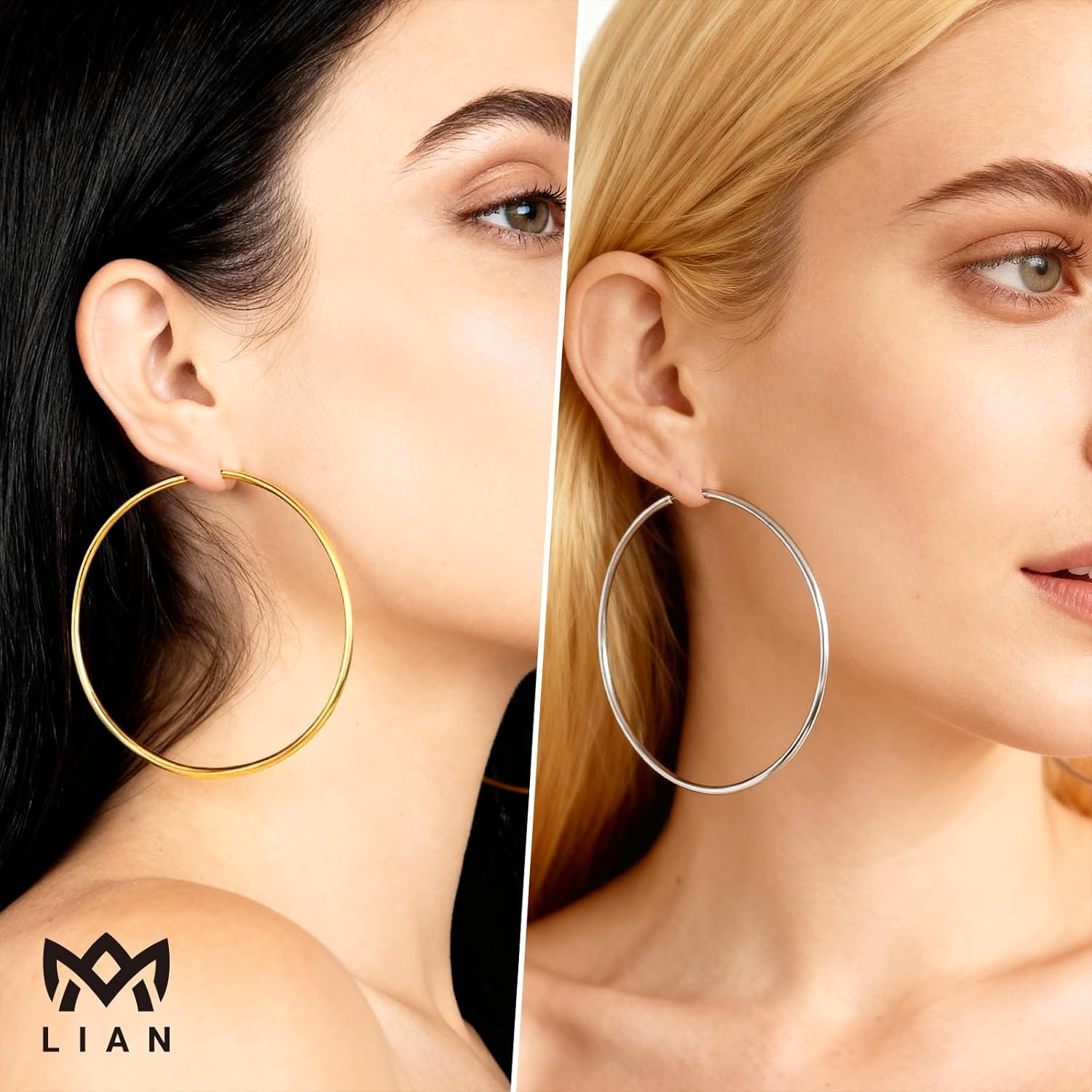 LIAN Hoop Earrings for Women 18K Gold Plated Endless Hoops Stainless Steel 2Mm Thick Simple Lightweight Large Huggie Earrings 30-70MM image number 5