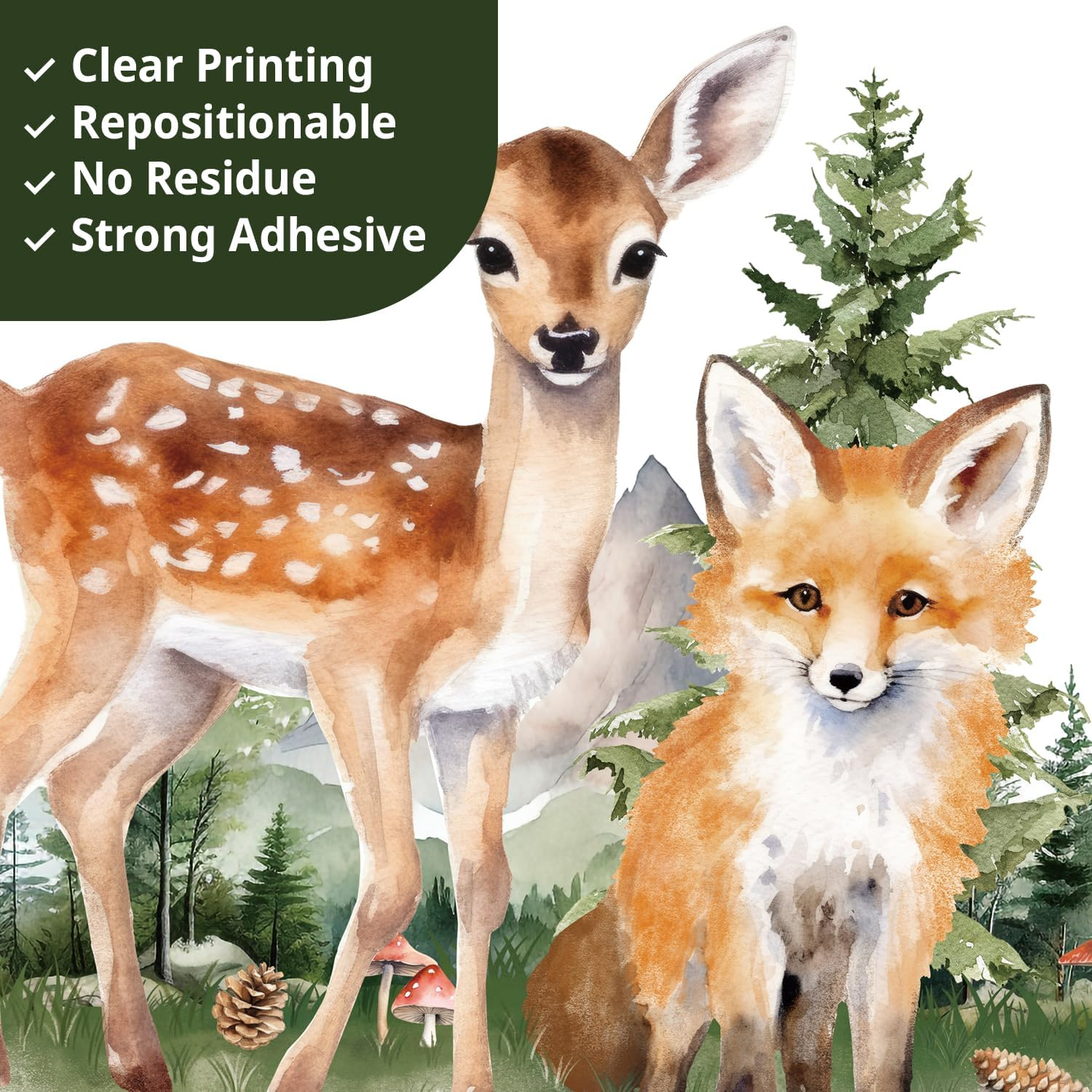 DECOWALL SG4-2422 Pine Trees and Forest Animals Wall Stickers Mountain Woodland Bear Deer Fox Wall Decals Kids Room Nursery Bedroom Decor Baby Room Playroom Removable Art Murals image number 4
