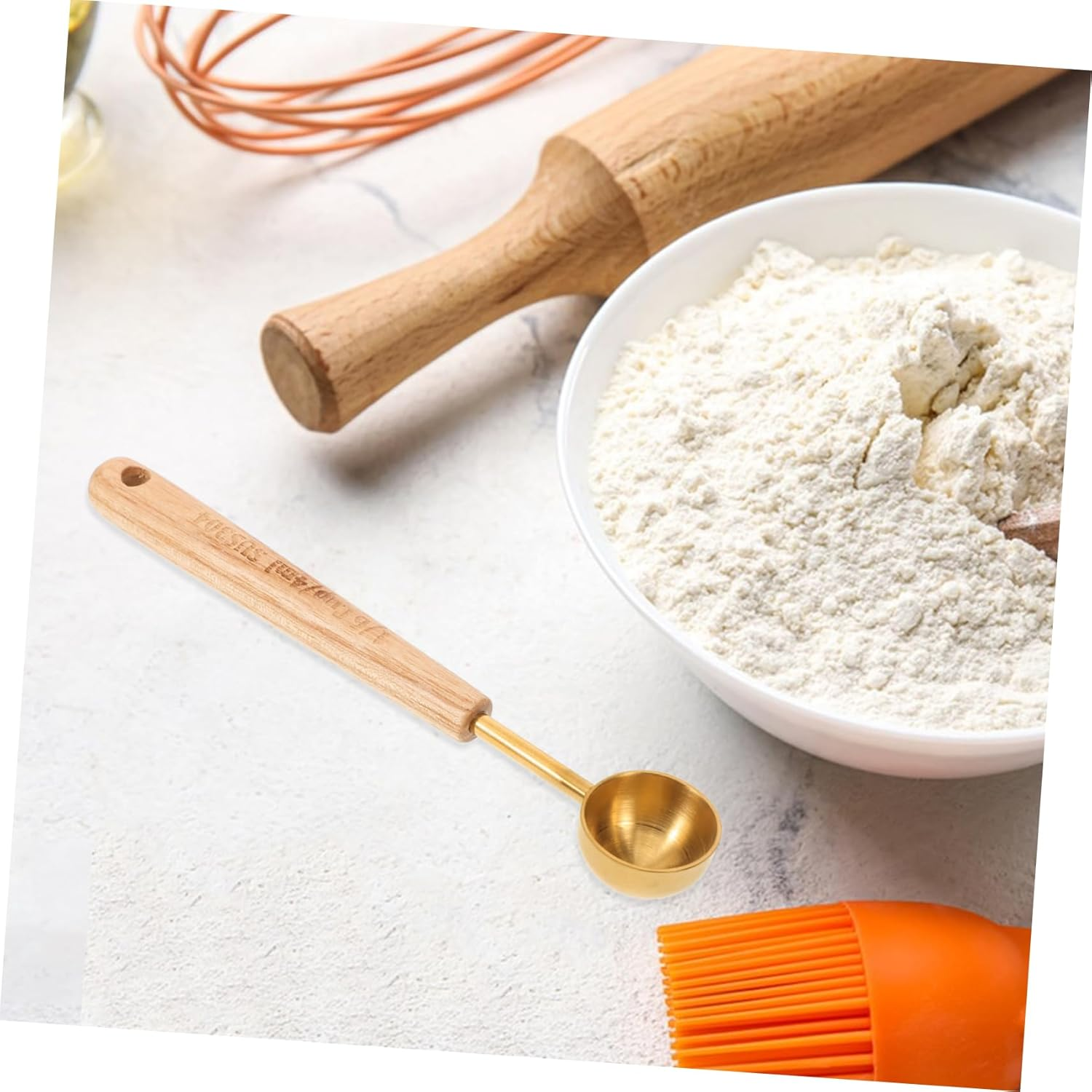 LOPUNER Coffee Measuring Scoop with Wood Handle, 4Ml Milk Powder Teaspoon, Gold Matte Stainless Steel Baking Spoon for Kitchen and Coffee Use image number 3