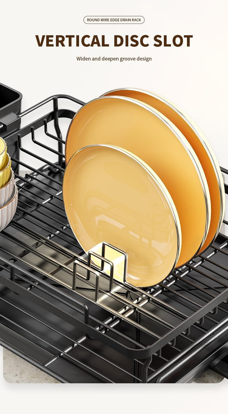 Dish Drying Rack, Extendable Carbon Steel Drying Rack with Cutlery Holder for Kitchen Sink Counter Storage, 49 X 54 X 12.5Cm image number 2