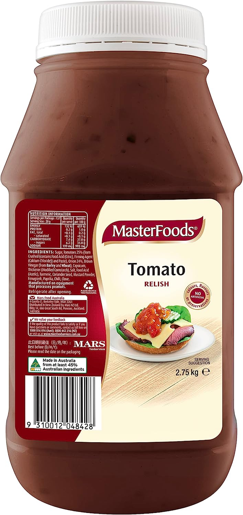Masterfoods Tomato Relish 2.75 Kg Jar