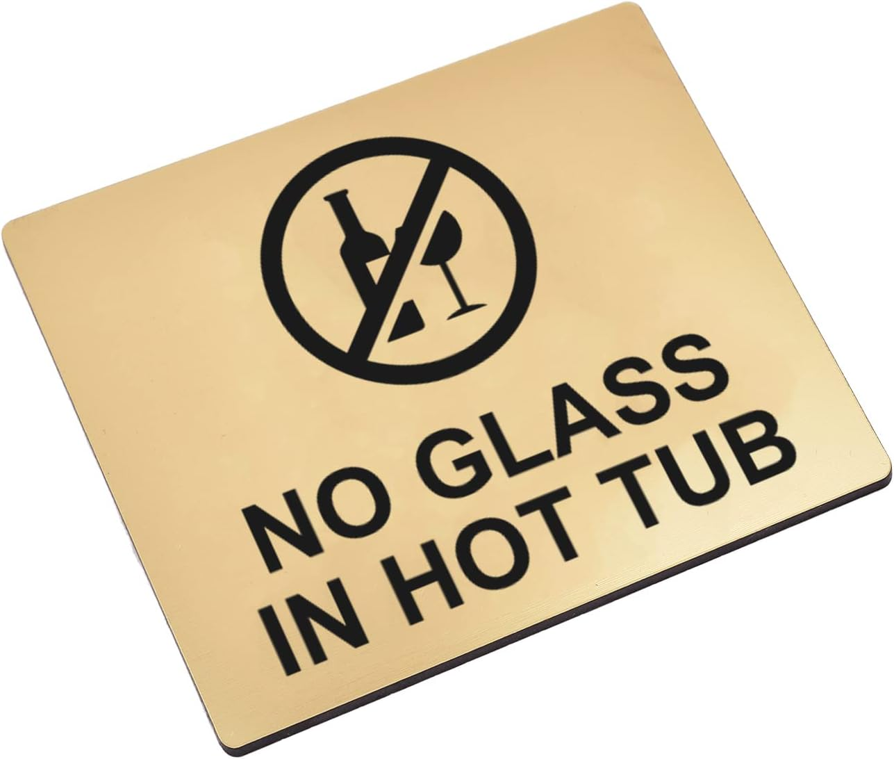 No Glass in Hot Tub Sign Adhesive Sticker Warning Notice, SILVER/GOLD/YELLOW Engraved with Text and Universal Icon Symbol and Text (Size 12Cm X 10Cm) (Gold)