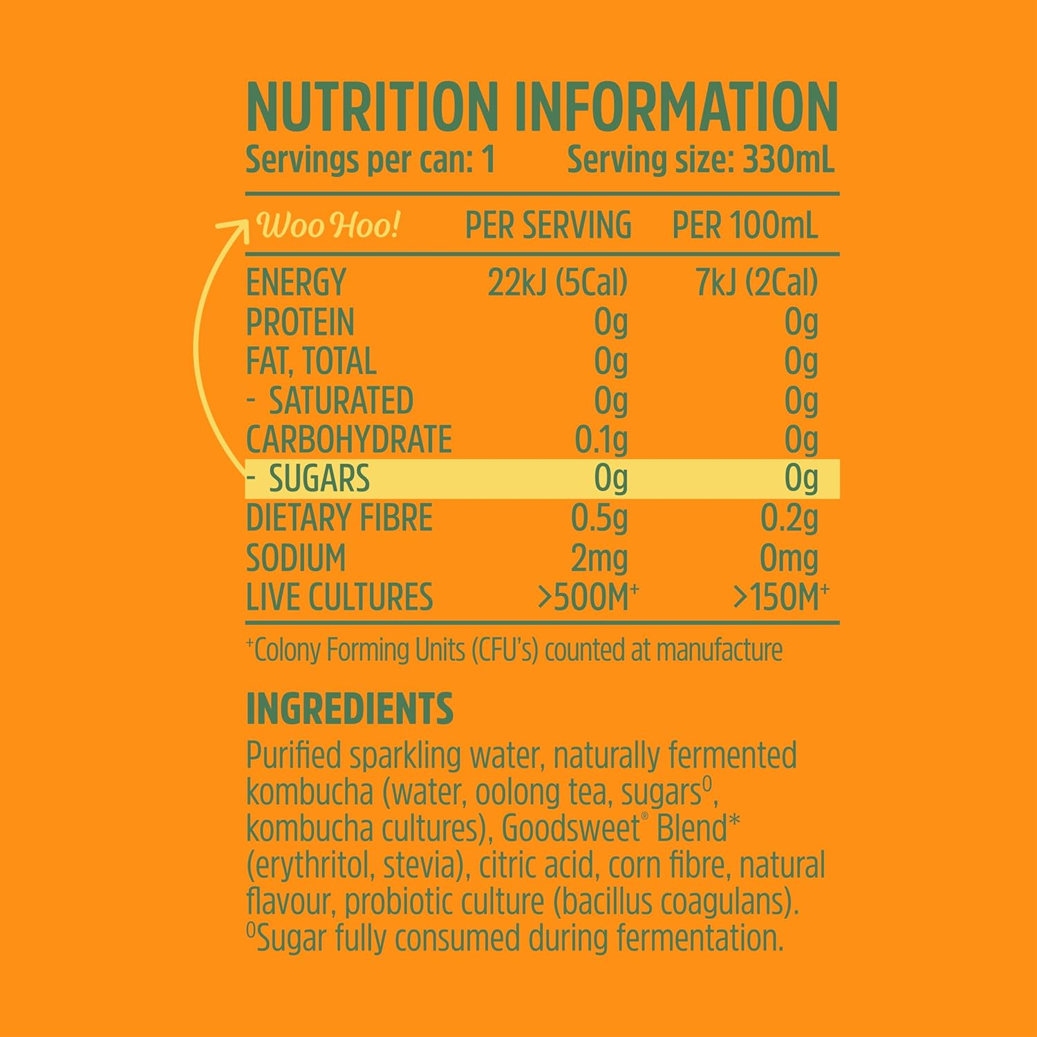 Nexba Kombucha &ndash; Mango &ndash; All Natural Sugar Free &ndash; 24 X 330Ml Cans image number 2