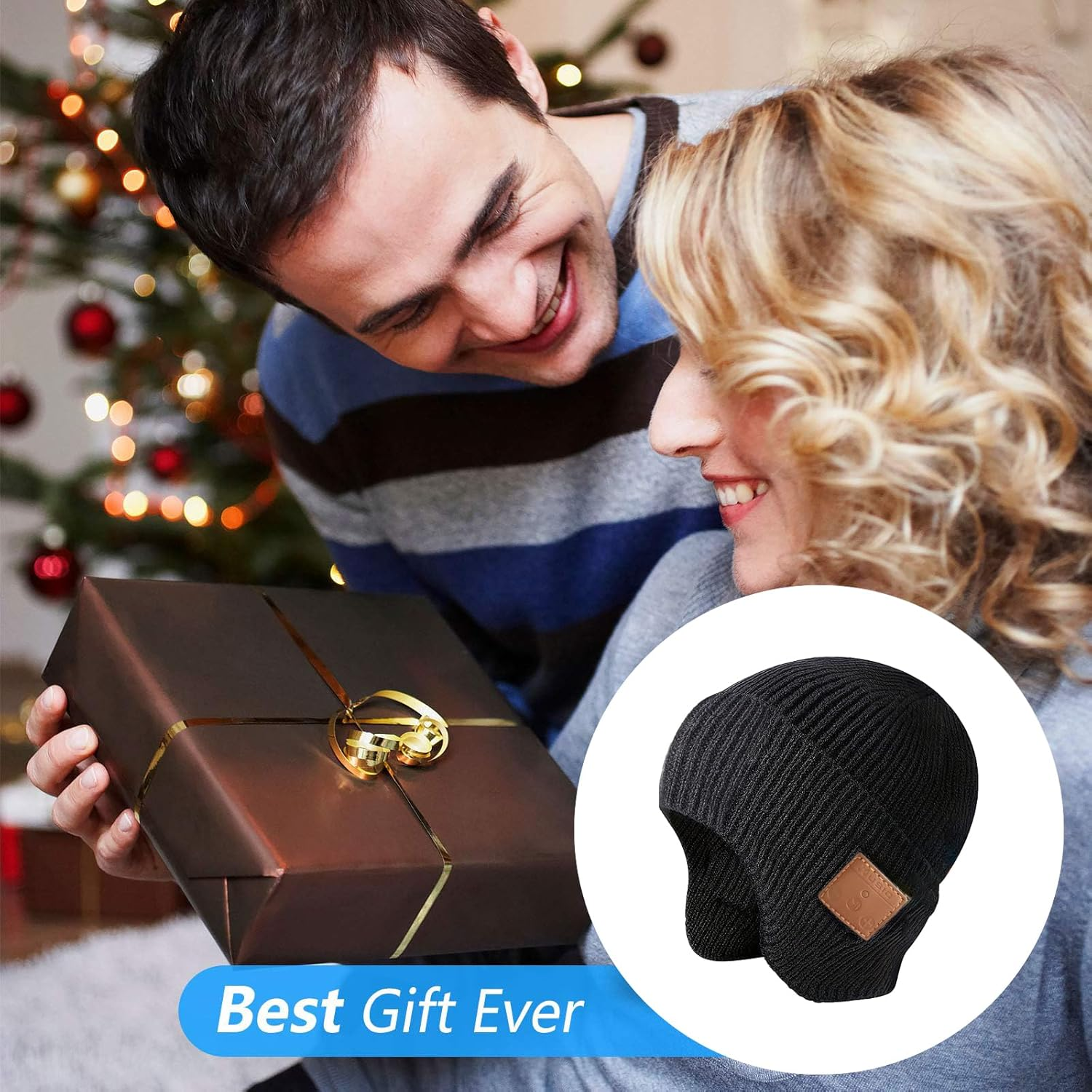 Lezhifeiwan Bluetooth Beanie Winter Hat with Built-In Wireless Headphones, Black, Music Controls, Warm Knit Cap for Sports and Outdoor Activities