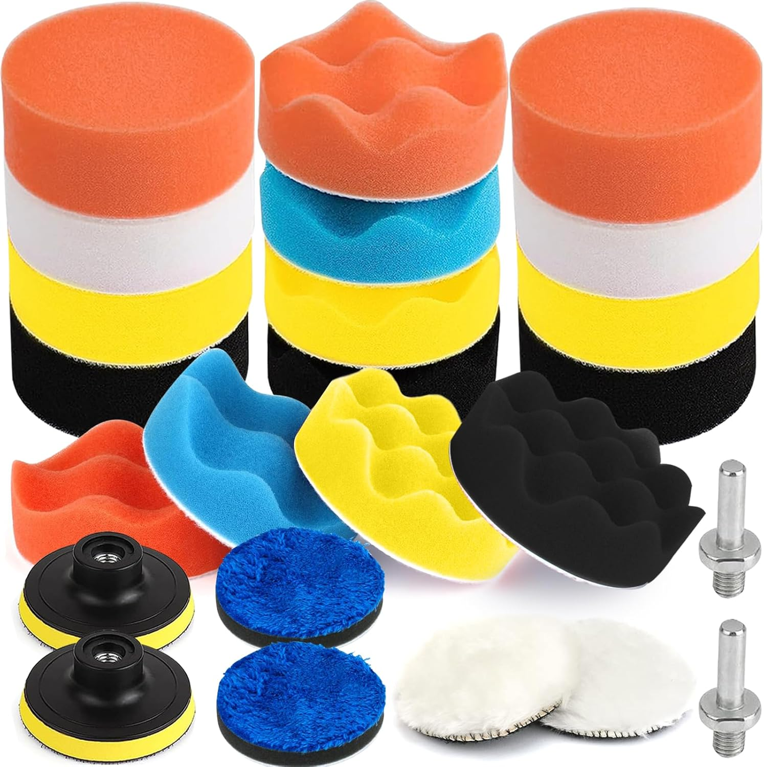 3 Inch Car Foam Drill Polishing Pad, Kits of 24 Pcs, Car Sponge Buffing Pads, Woolen Buffer Pads, Suction Cup with Drill Adapter for Car Polishing Waxing Sealing Glaze image number 5