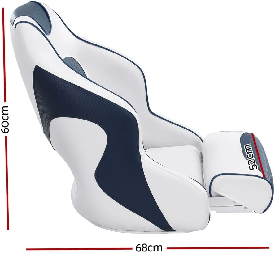 Boat Seats, 15Cm Thick Padding Folding Seat Swivel Chair Floor Chairs Marine Seating Fishing Outdoor Accessories, with Backrest All Weather Conditions Stainless Steel White Blue image number 3