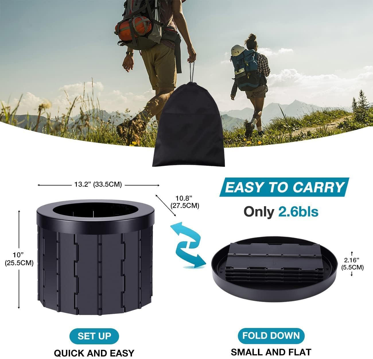 TOMVAES Portable Folding Toilet with Lid - Waterproof Camping Potty, Car Bucket for Travel, Boat, Hiking, Long Trips, Beach image number 6