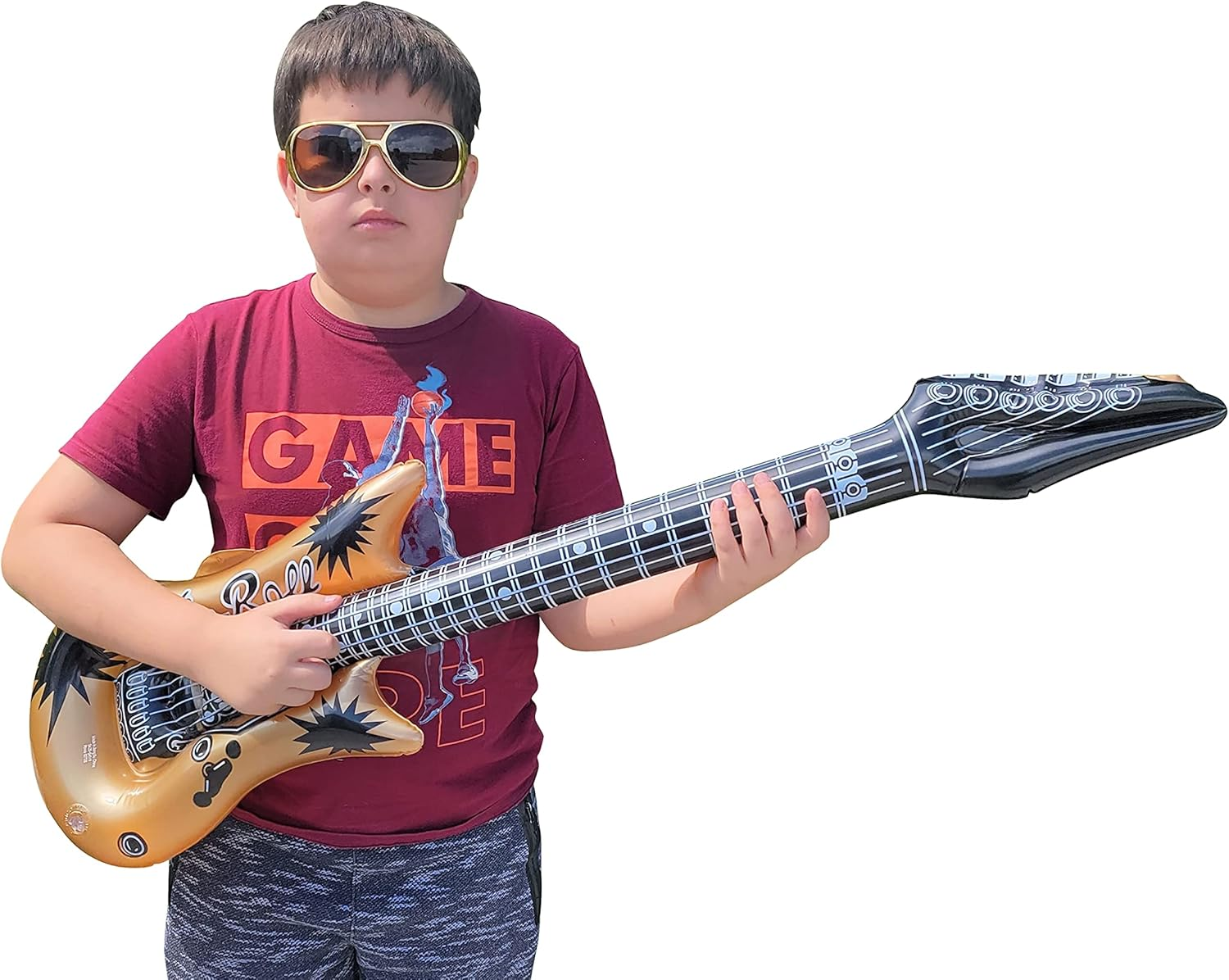 Zugar Land Rock Inflatable Guitar (42 Inches) Vinyl. Perfect Party Favor, DJ Dance 80S Rocker (Gold and Silver (2 Pack)), Multi, 42 Inch image number 5