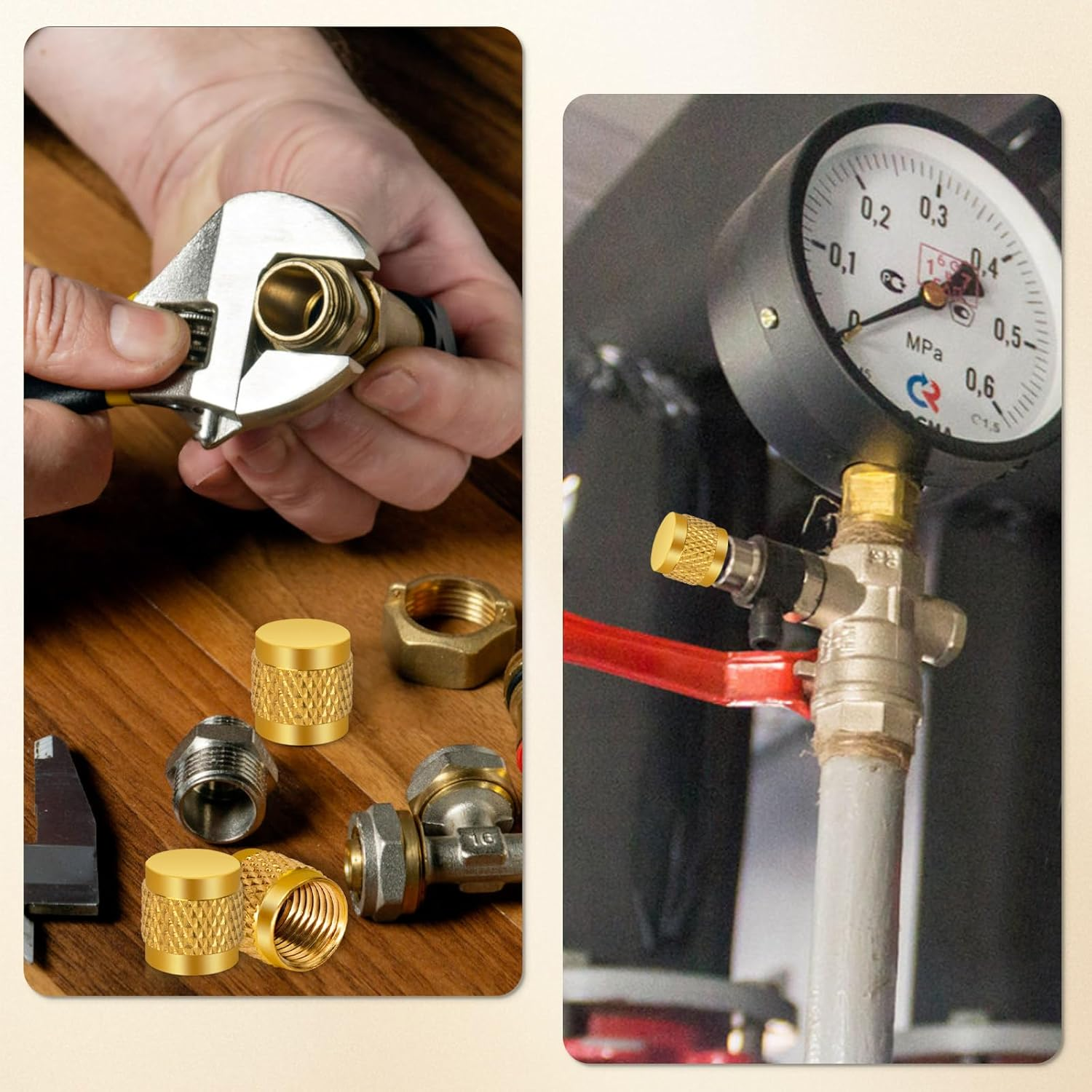 25 PCS 1/4 Flare Caps, Brass Valve Caps HVAC, round Brass Cap, Metal Valve Stem Caps for Air Conditioning Industry Tubing (Gold) image number 6