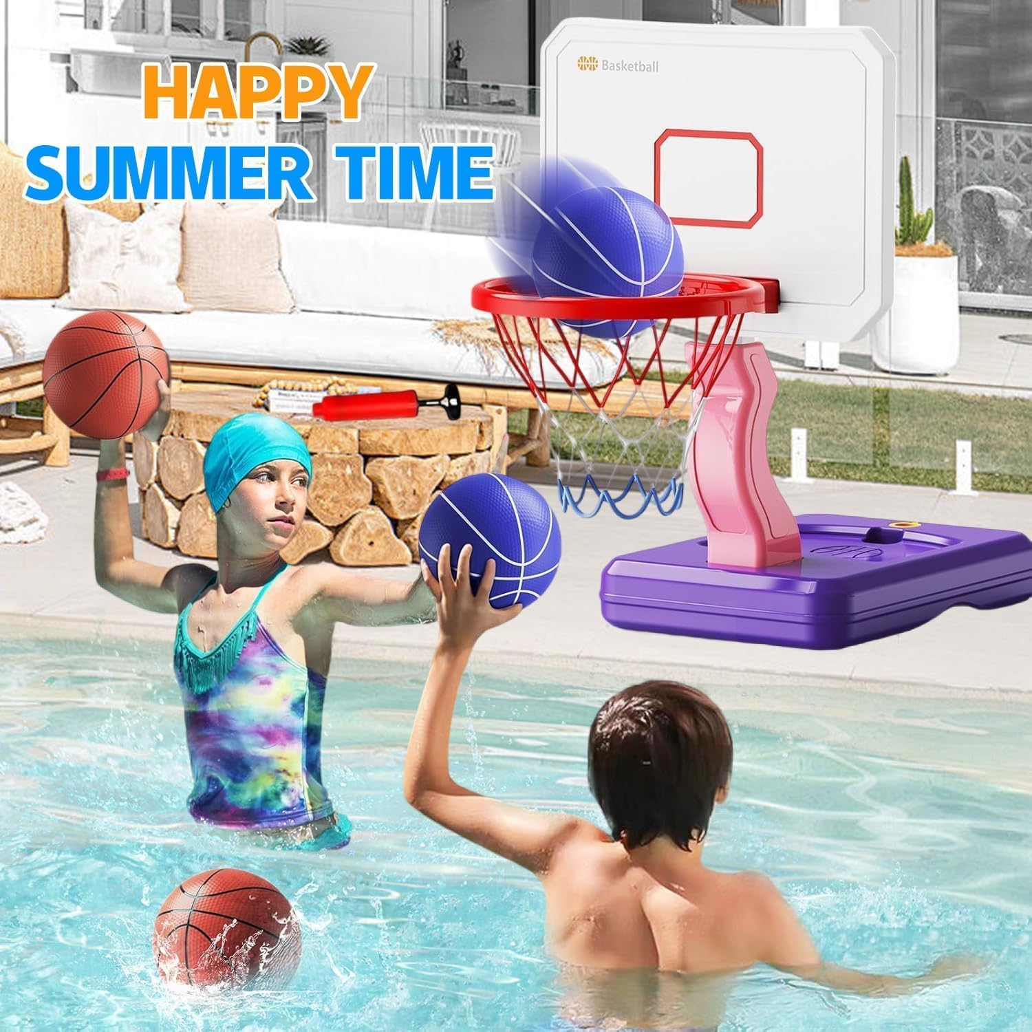 Toddler Basketball Hoop, Pool Basketball Hoop for Kids 2-8, Height Adjustable Indoor Outdoor Mini Basketball Hoop with 4 Balls, Basketball Toys Gifts for 2 3 4 5 6 7 8 Years Old Boys Girls - Blue image number 3